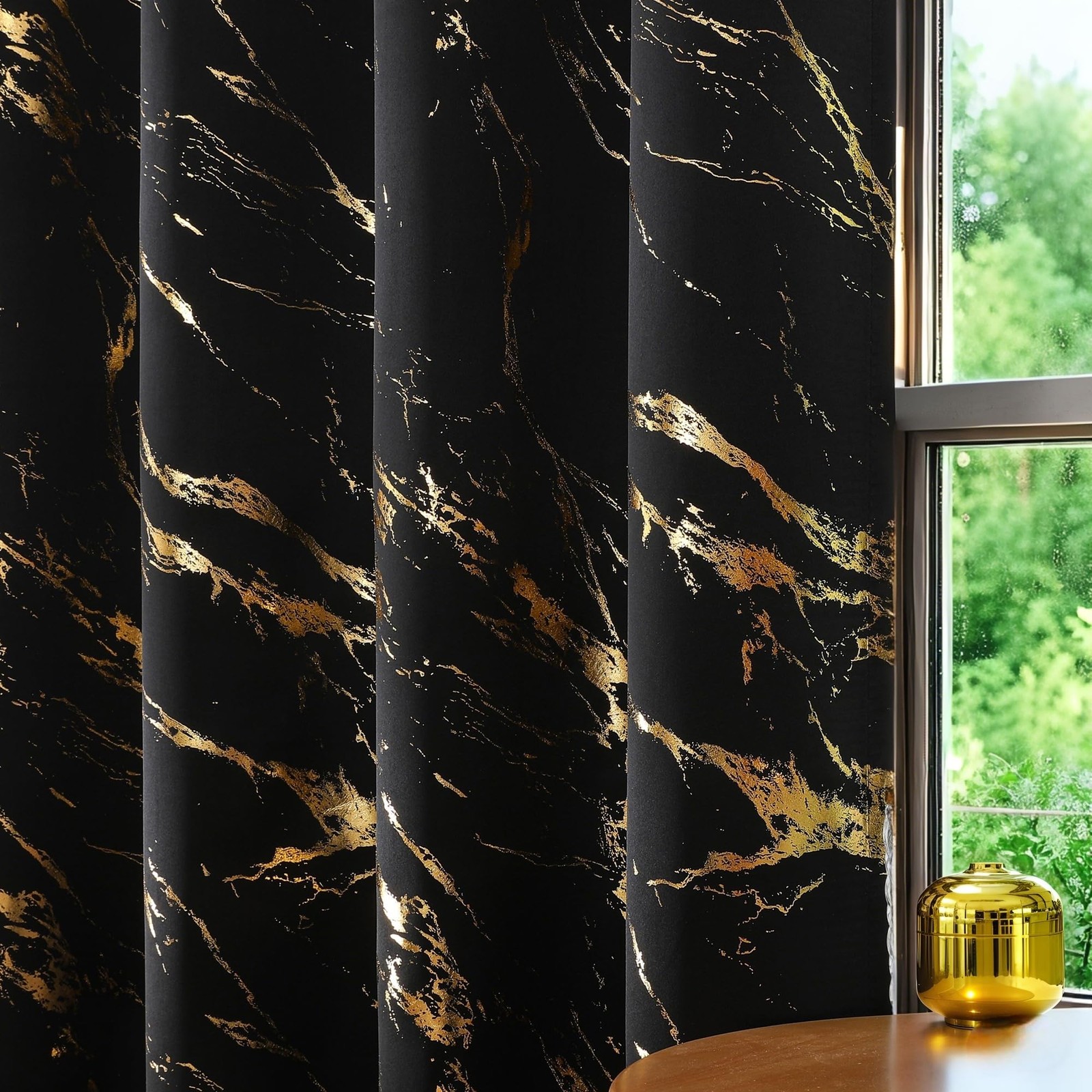Wubodti Gold Patterned Black 100 Blackout Curtains 108 Inches Long 2 Panels For