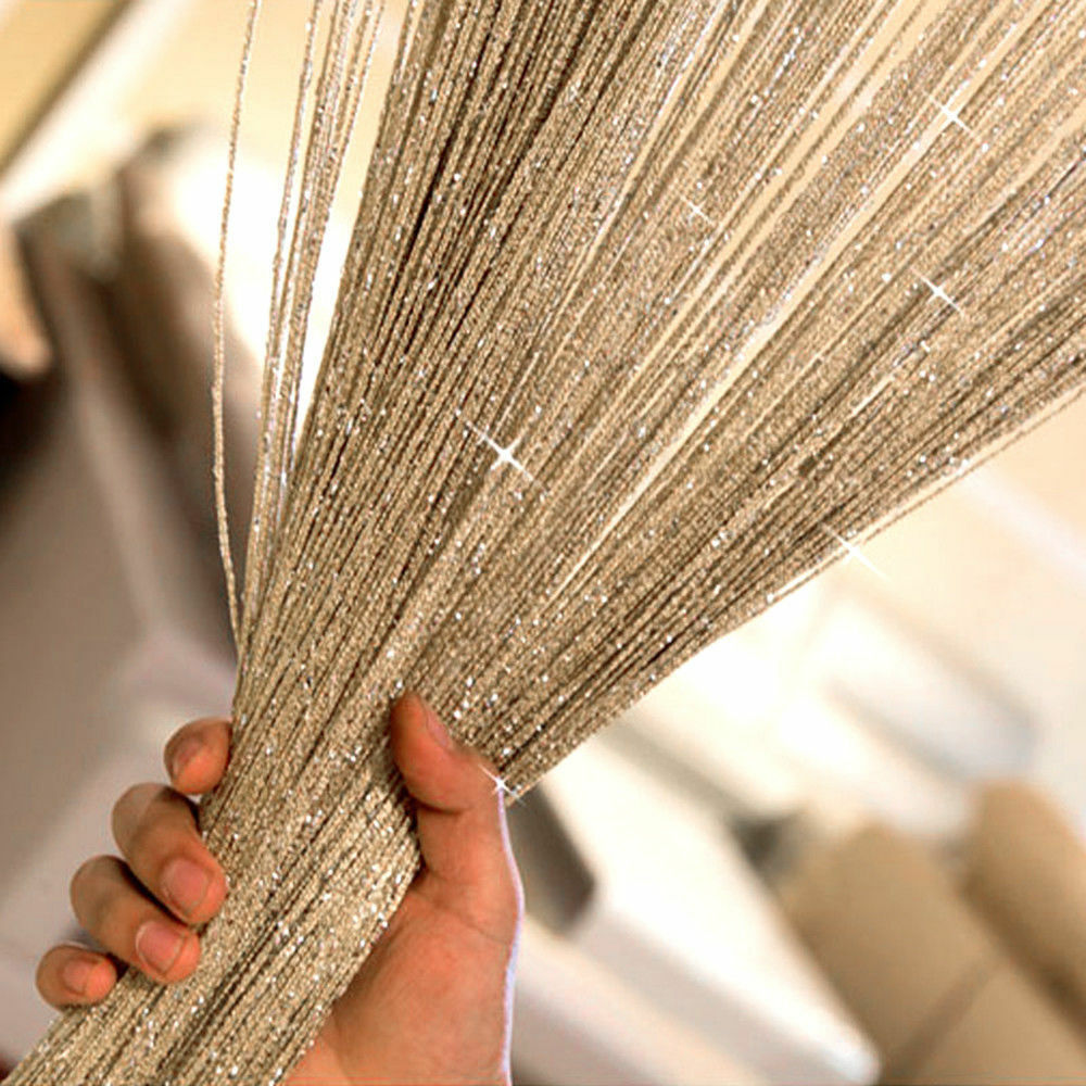 String Door Curtain Bead Silver Ribbon Doorway Room Dividers Window Panel Tassel