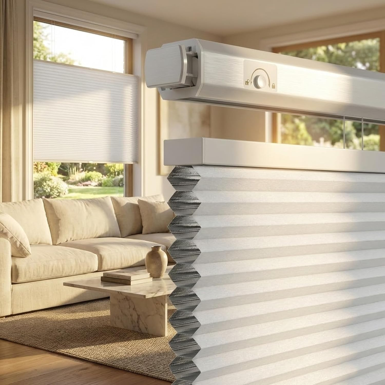 No Drill Top down Bottom up Cellular Shades, 1.5 Inch Large Cell Cordless Blacko