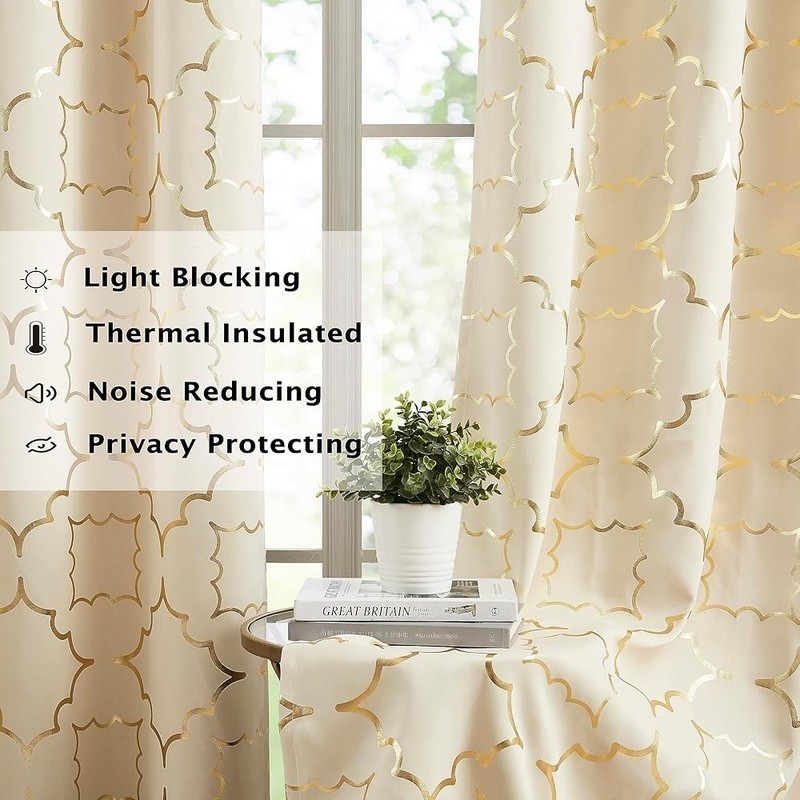 Moroccan Foil Blackout Curtains Geometric Design Modern Window Drapes 2 Panels