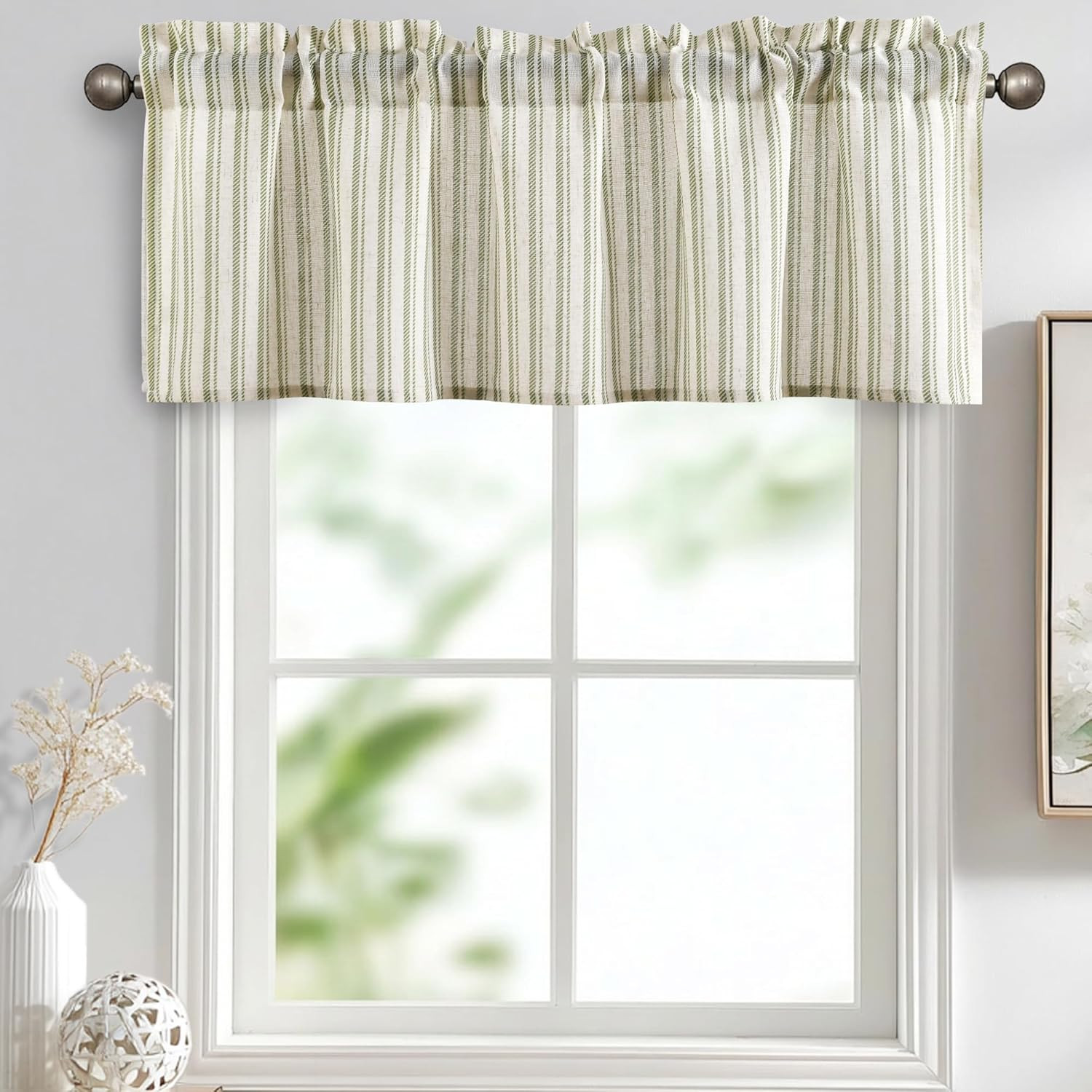 52X14 Inch Kitchen Valance – Thick Textured Linen Striped Window Valance Curtain