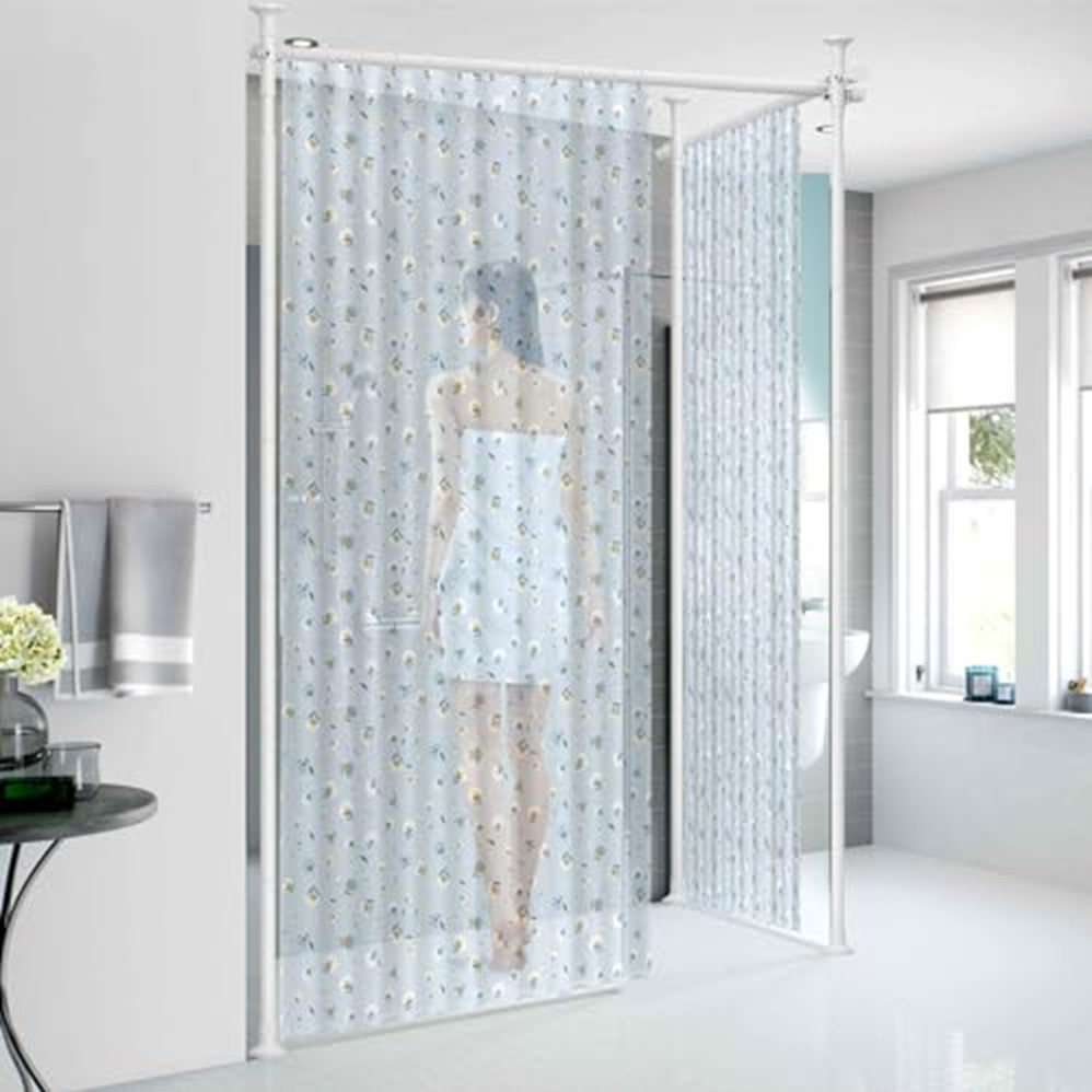 Room Conner Divider Partition 28″~114″ Wide x48~120″ high Tension white pole Rod