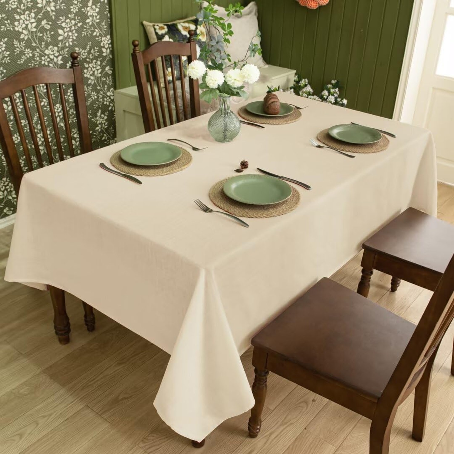 Natural Linen Rectangle Tablecloth, Slubby Textured Fall Lightweight Table Cl…