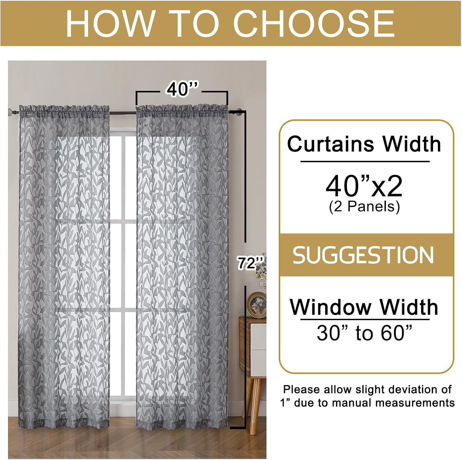 Leyna Charcoal Gray Sheer Curtains 72 Inches Long for Bedroom 2 Panels Set, Ligh