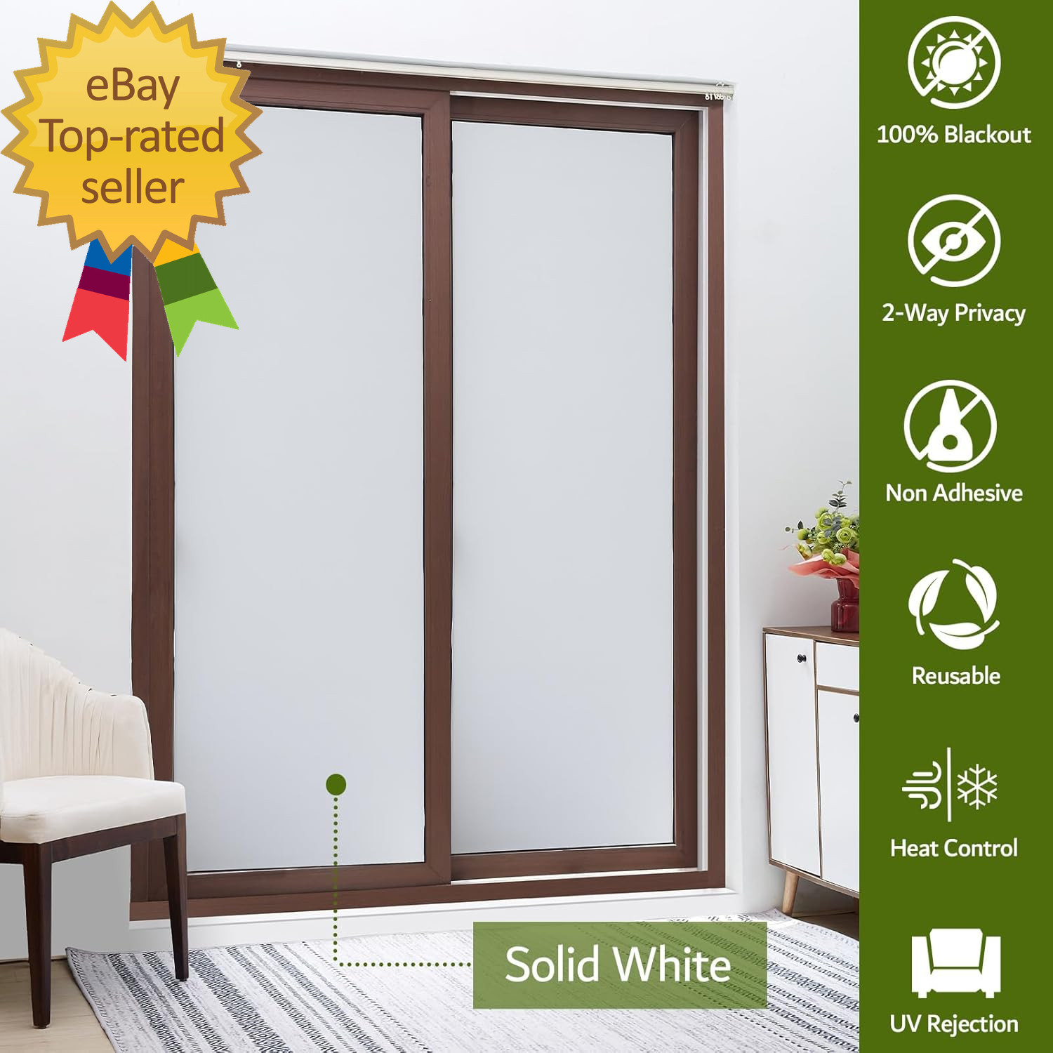 White Blackout Window Film 100% Light Blocking Window Cover Opaque