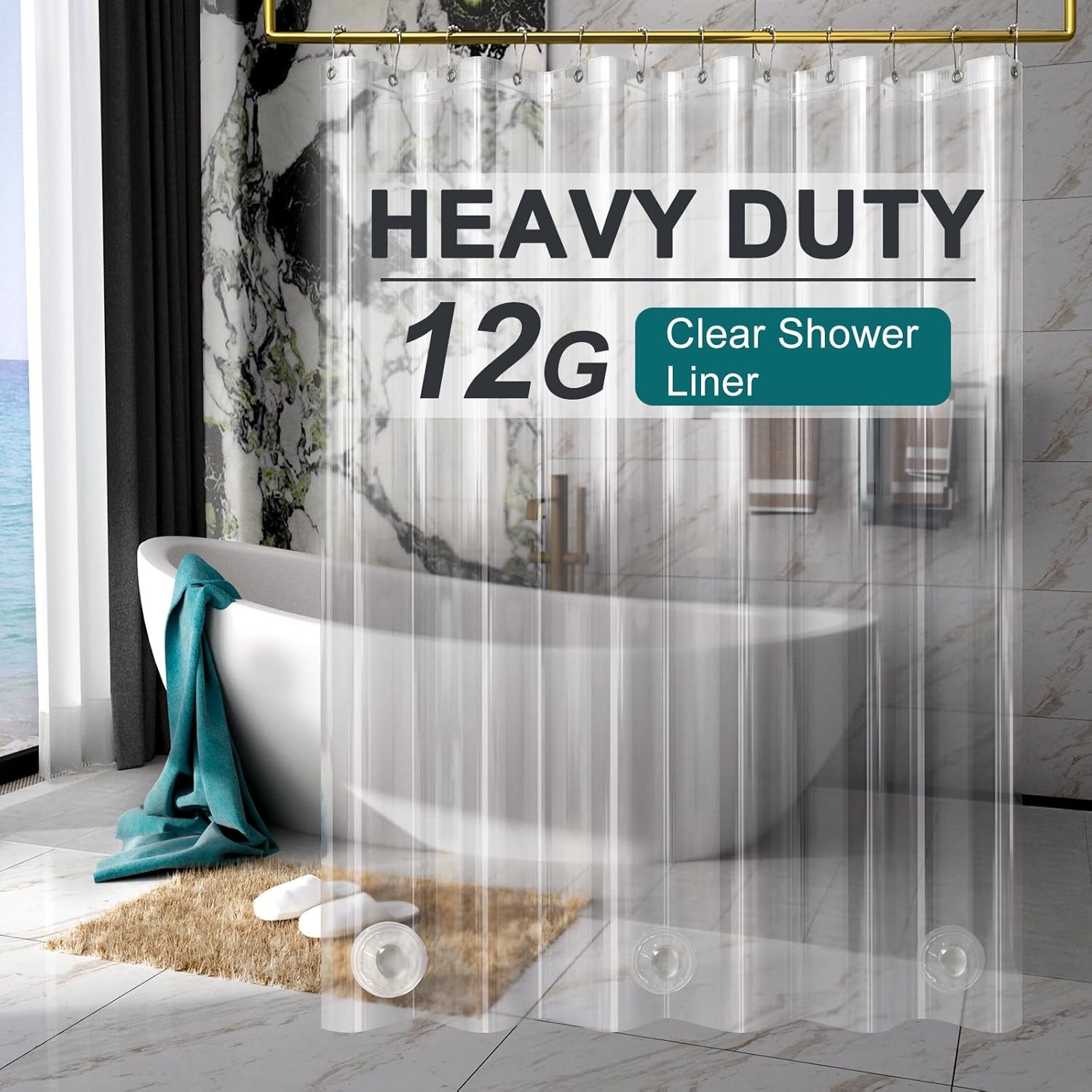 AmazerBath Heavy Duty Shower Curtain 72"W x 78"L (Pack of 1), Clear