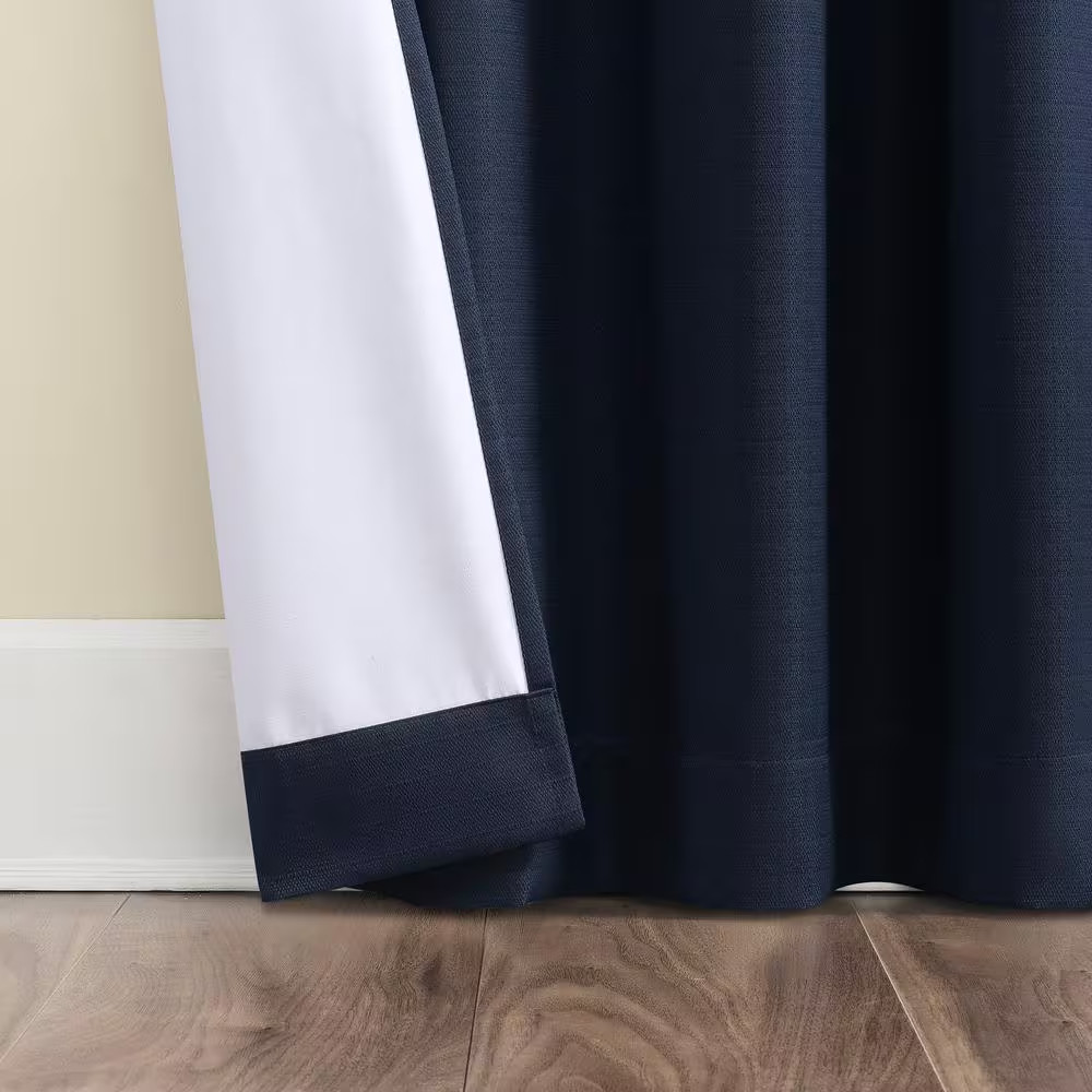 Kinnear Textured Navy Blue Polyester 40 In. W X 84 In. L Rod Pocket Blackout Cur