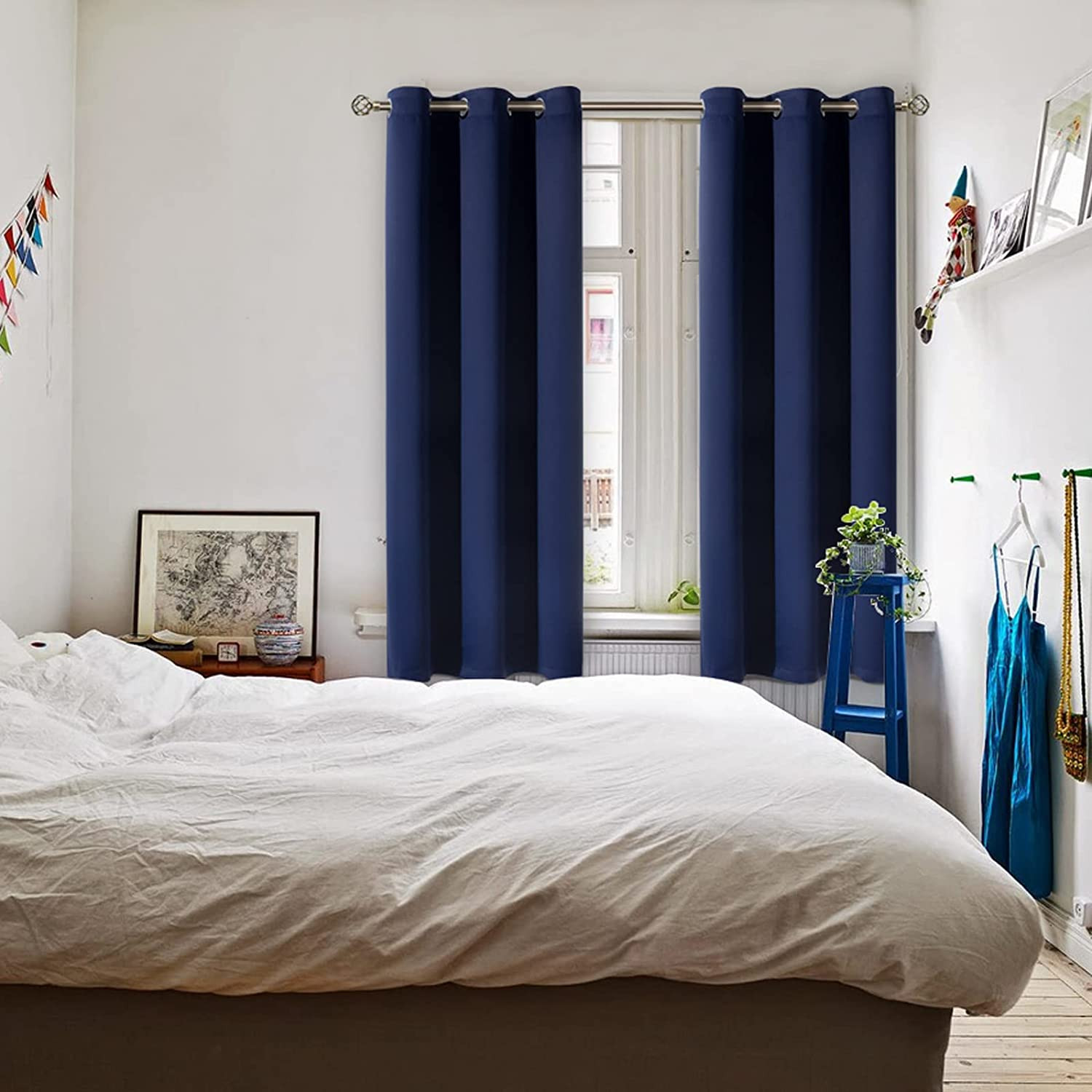 Bgment Blackout Curtains for Bedroom 63 Inches Long – Navy Blue Room Darkening T
