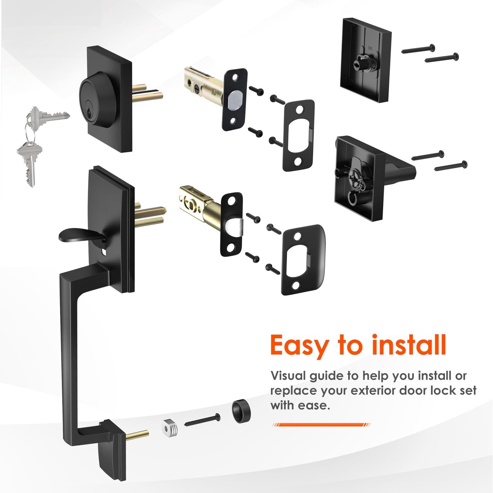 Haidms Black Front Door Handle And Deadbolt Set Entry Door Handle And Deadbolt