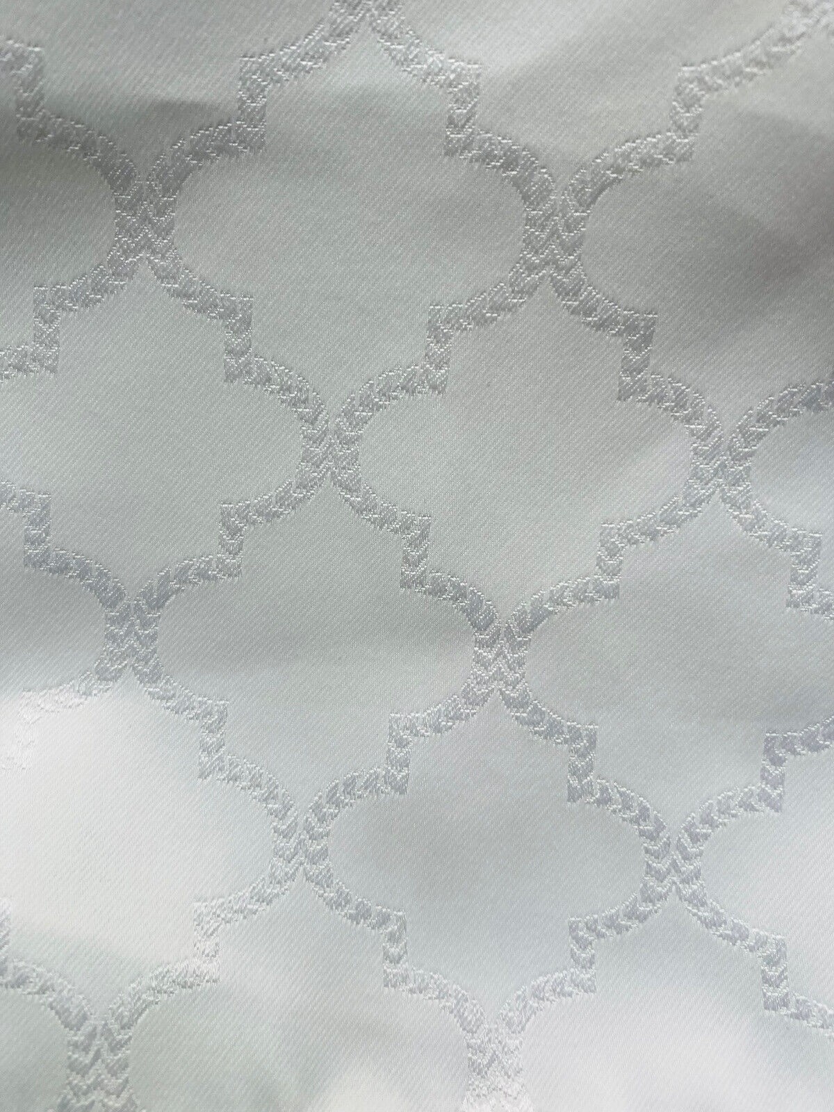 White Silver Lattice Moroccan Print Set of 2 Room Darkening 37″ x 84″ Curtains