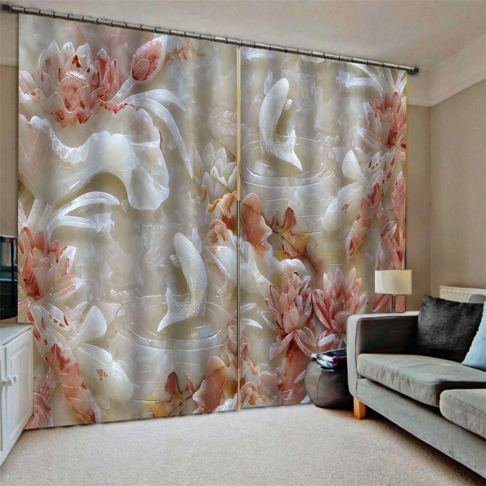 White Red Nice Jade Ruby Petals Printing 3D Blockout Curtains Fabric Window