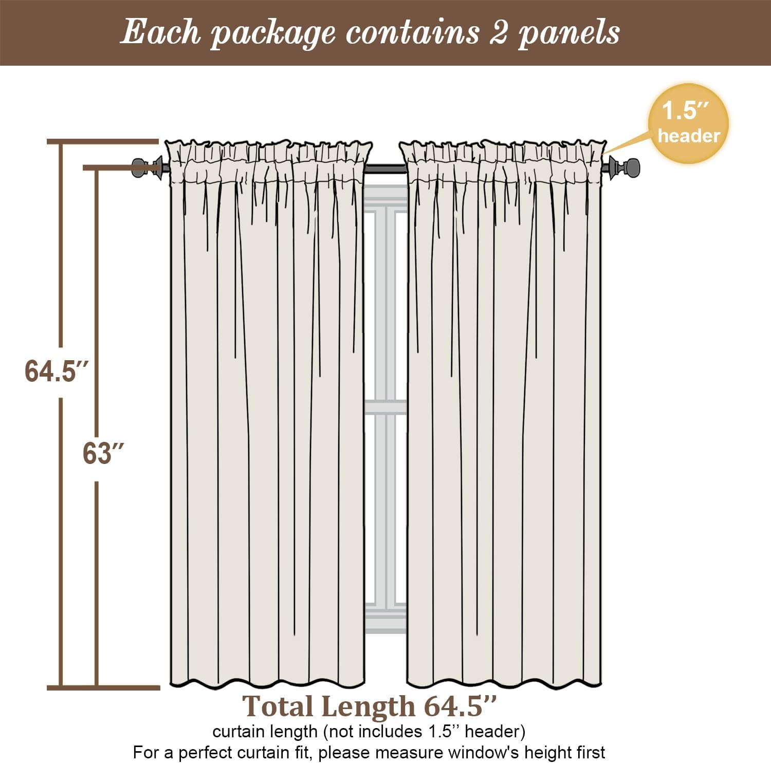 Black Curtains 63 Inch Length 2 Panels, Faux Linen Textured Semi Sheer ..
