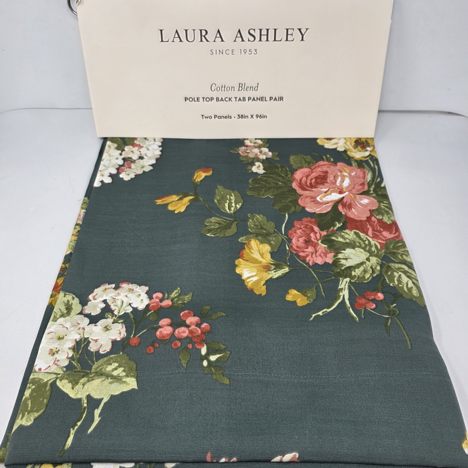 Laura Ashley Rosemore Curtains Set of 2 38×96 Floral Cotton Blend Drapes