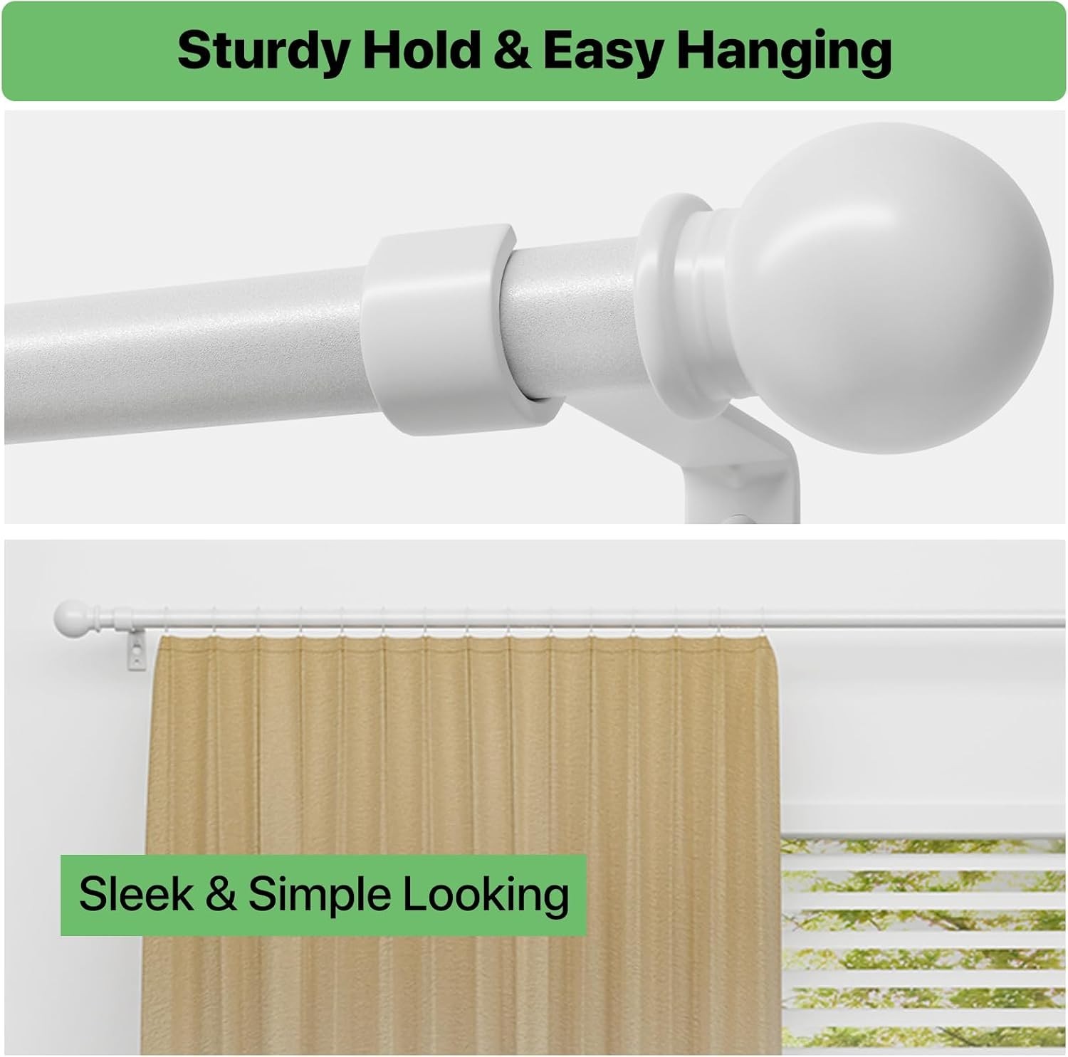 Elegant 5/8in Drapery Rod – Adjustable 28-48 inches for Bedrooms & Living Rooms