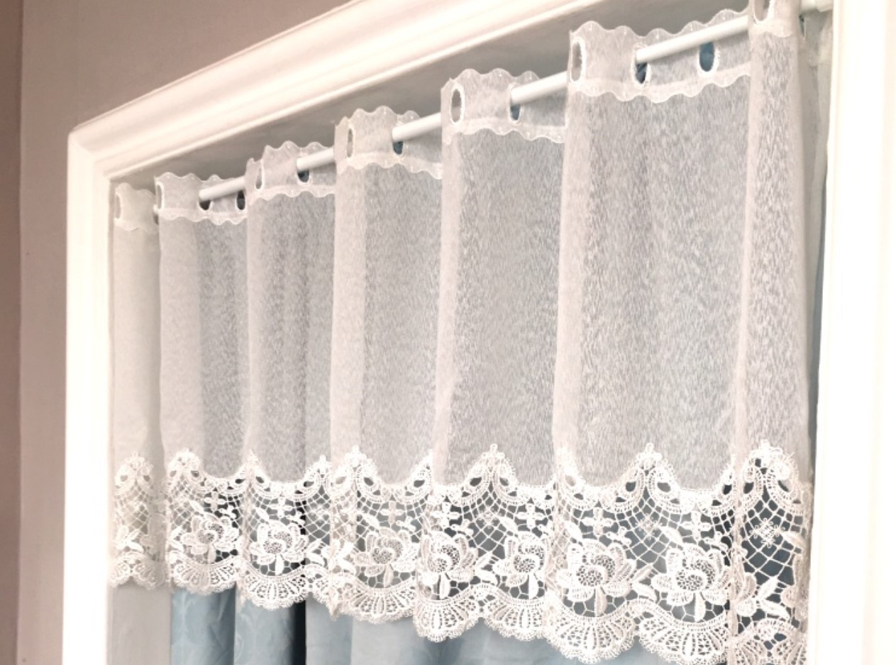 last@ Beautiful Rose Wide Lace Light Ivory Sheer Curtain 45cm Drop