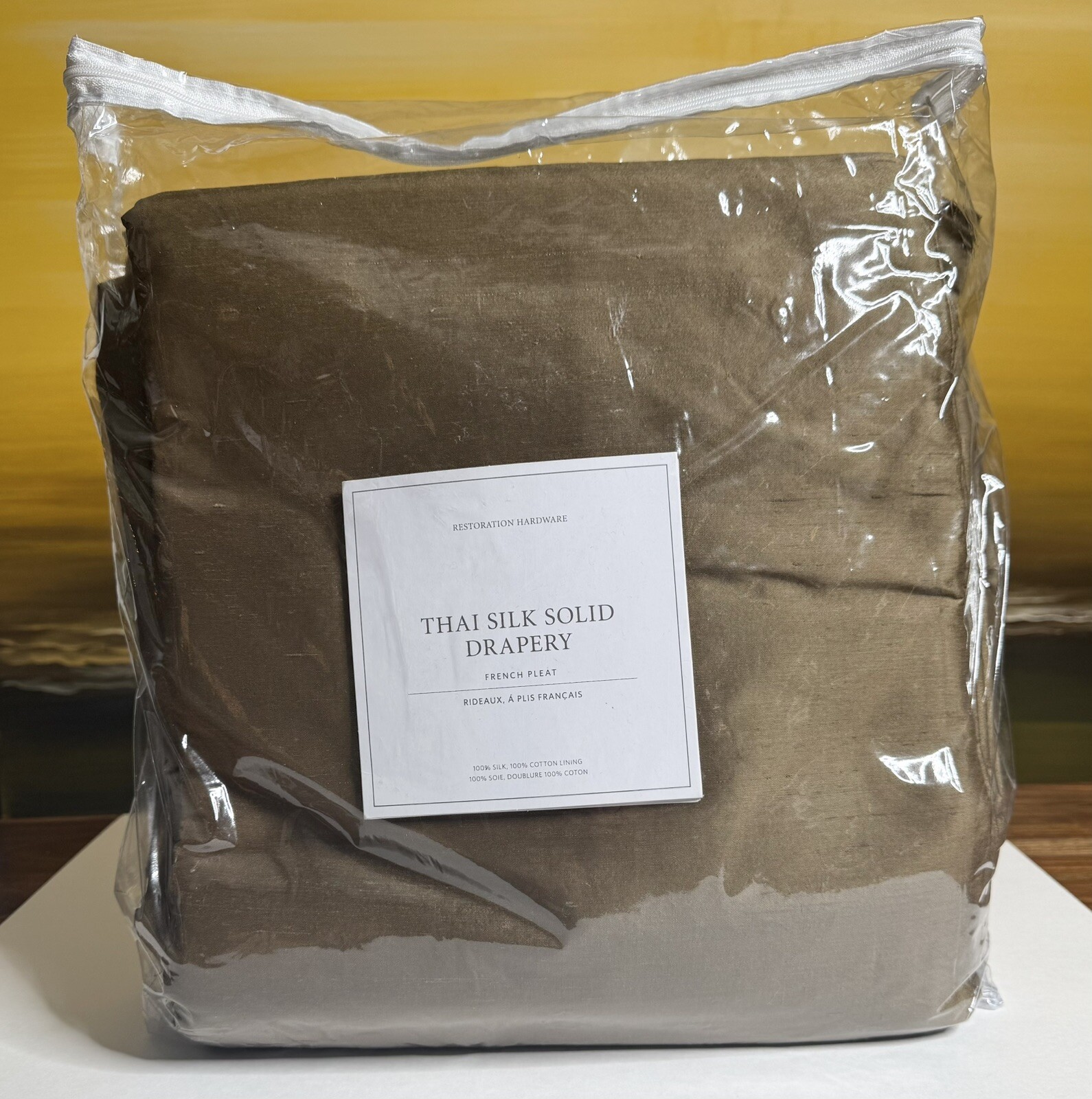 Restoration Hardware Thai Silk Solid Drapery French Pleat 46″W x 108″L Goldenrod