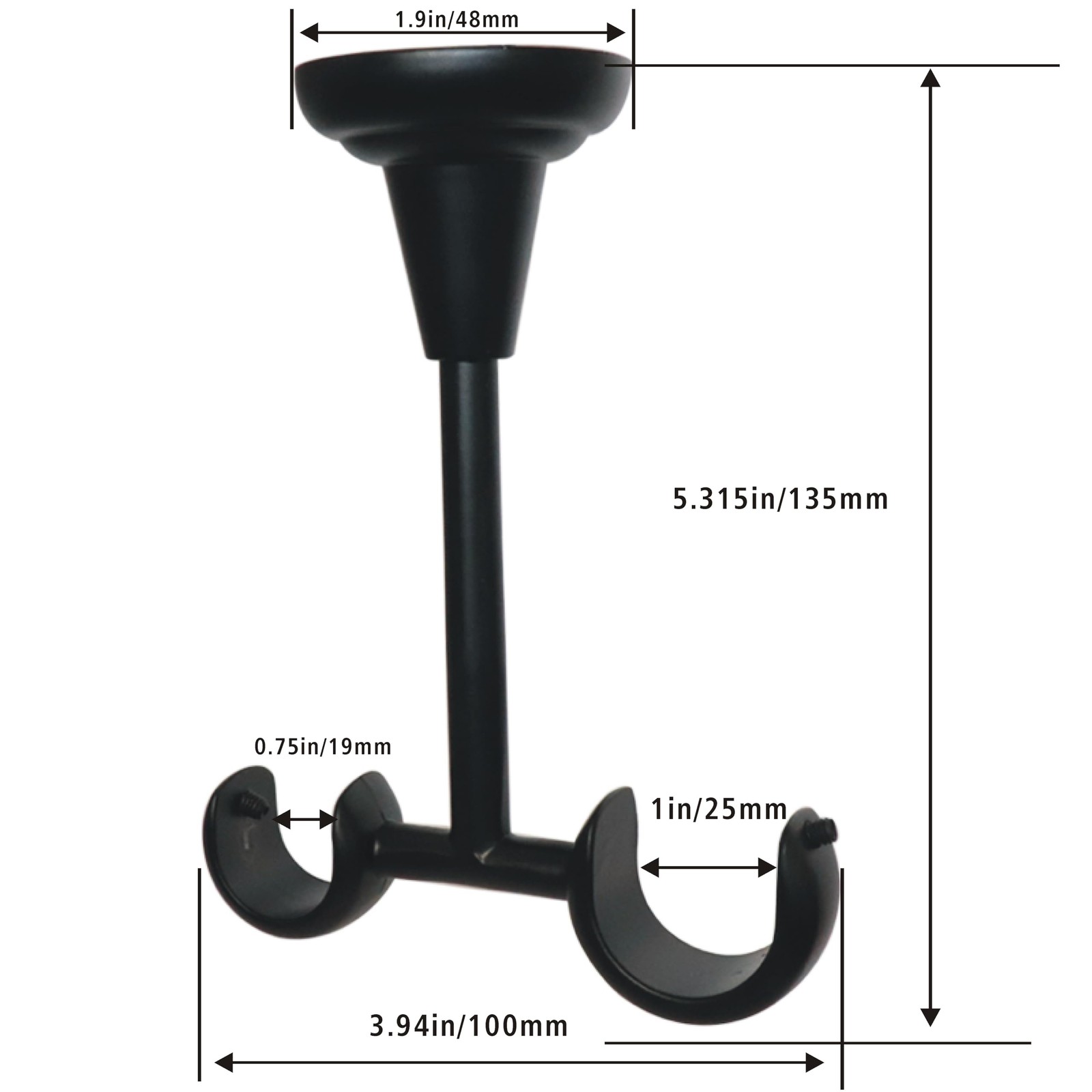 2 PCS Double Curtain Rod Bracket Ceiling Mount Fits 0.75/1 Inch 19/25mm