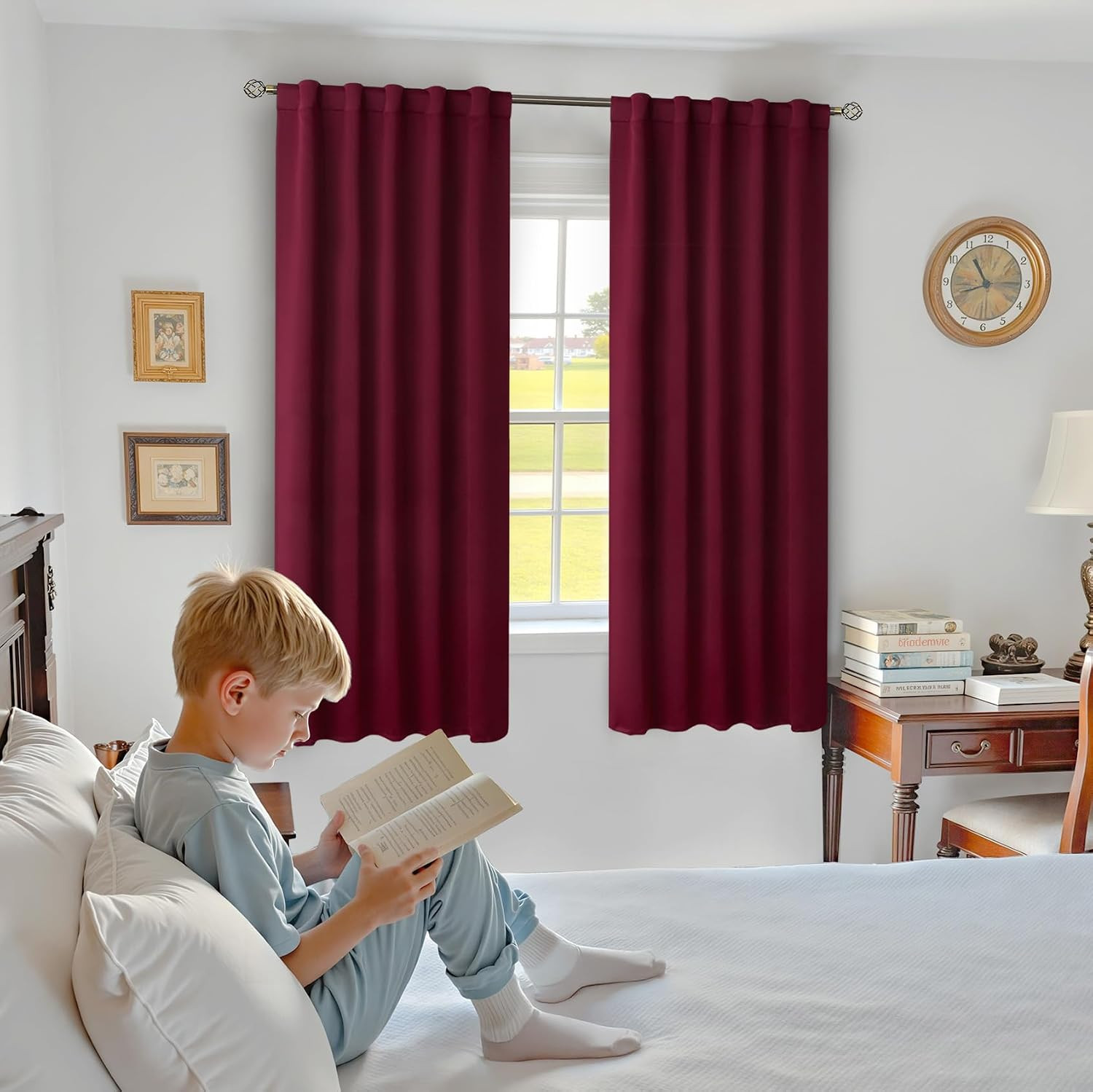 Christmas Red Blackout Curtains 63 Inch Length – Rod Pocket and Back Tab Thermal