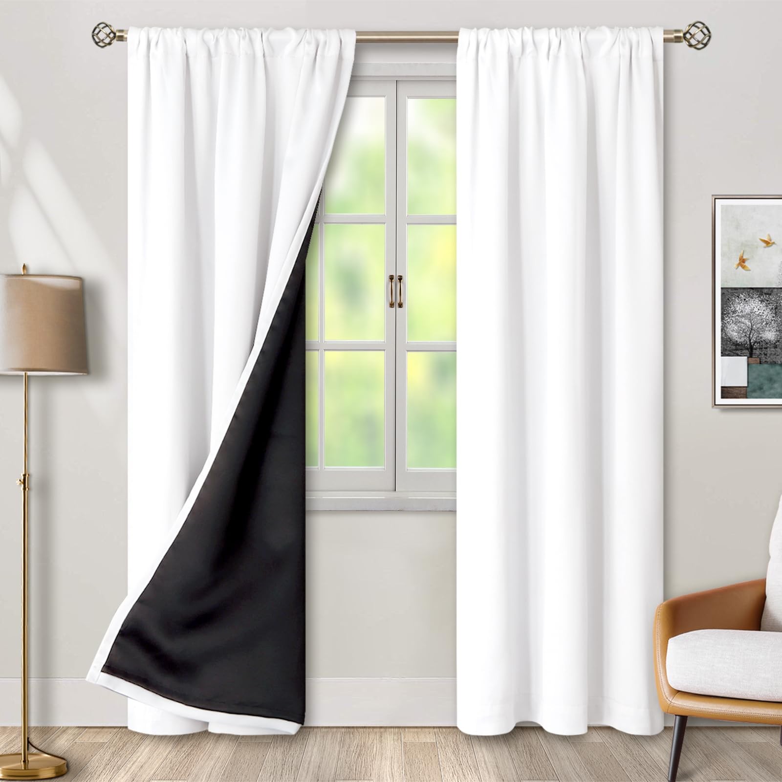 Pure White 100% Blackout Curtains for Bedroom, Black Out Living Room 84 inch …