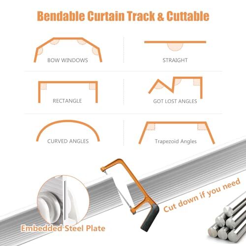Ceiling Curtain Track, Flexible Bendable Curtain Track 12Ft/3.65Meter White