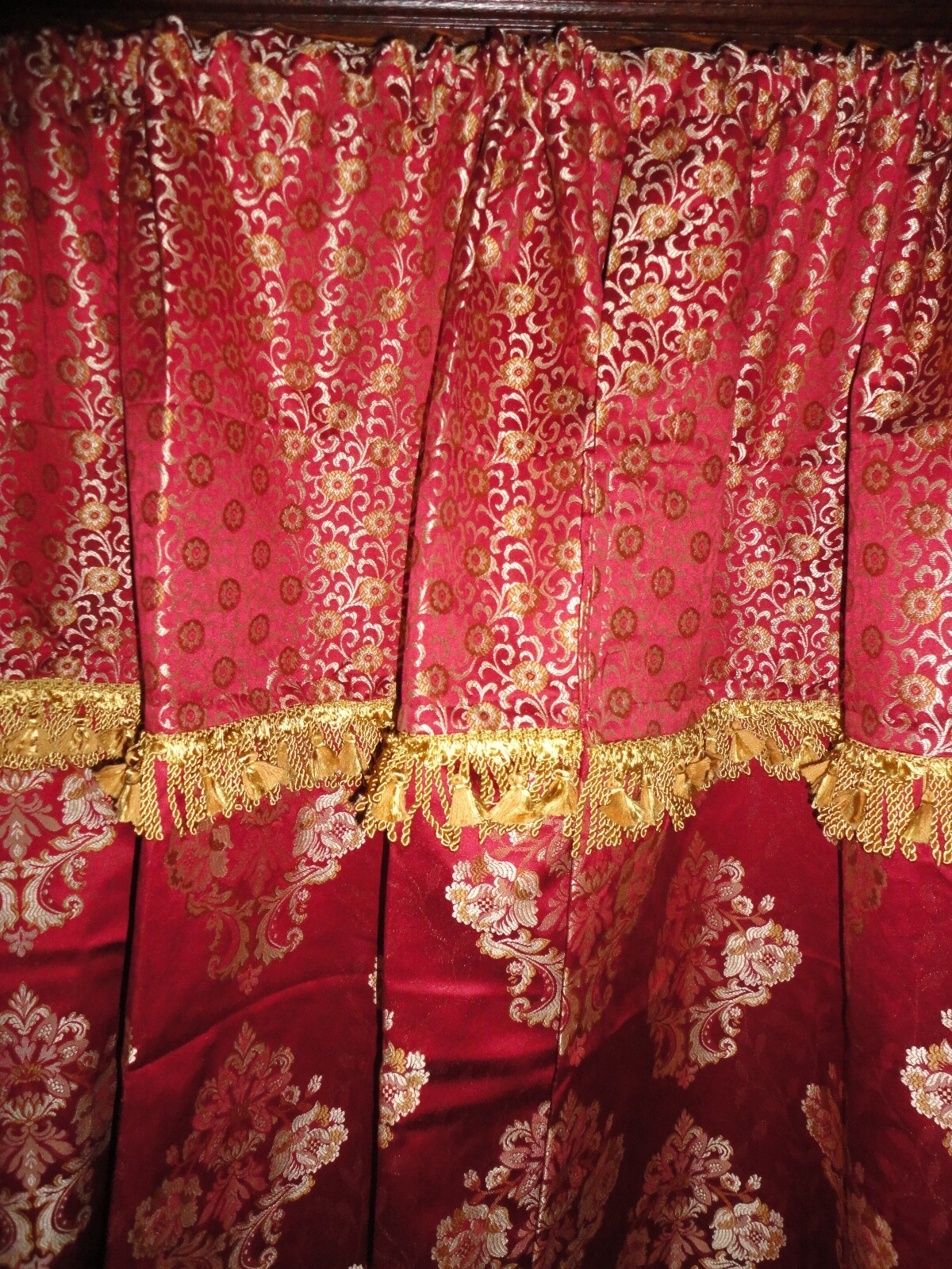 CUSTOM WATERFORD CHARLEMONT RUBY RED GOLD FLORAL (2P) CURTAINS PANELS 49X95