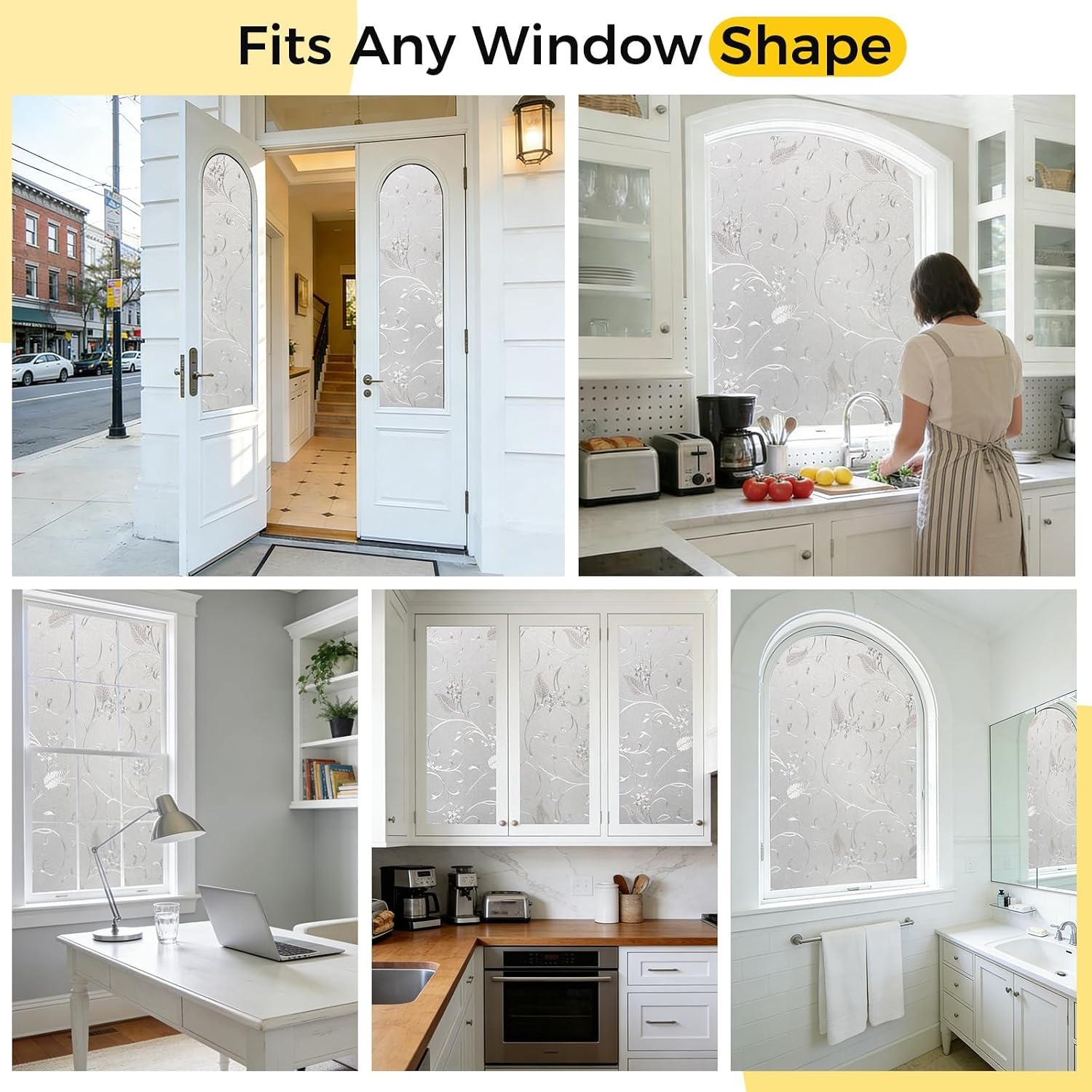 Window Privacy Film Decorative for Front Door, Bathroom Static Cling Stained Gla