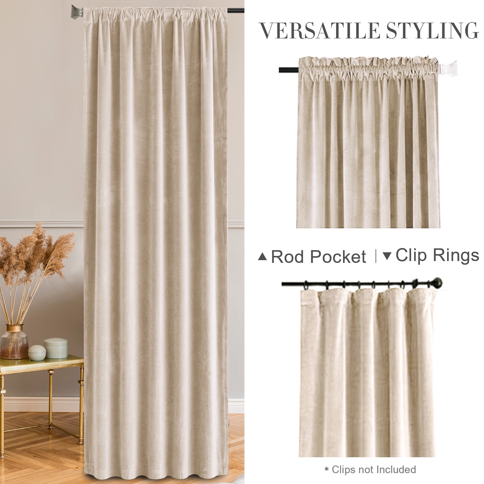 Velvet Blackout Curtains 2 Panels Luxury Super Soft Room Darkening Grommet 90″