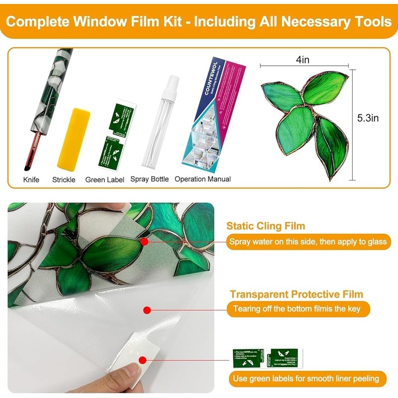 Decorative Window Film Privacy Leaf Pattern Easy Install Removable Static Cling