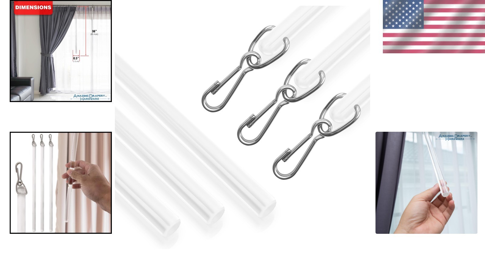 Elegant Clear Acrylic Drapery Wand 36 Inch 3 Pack for Stylish Window Treatment