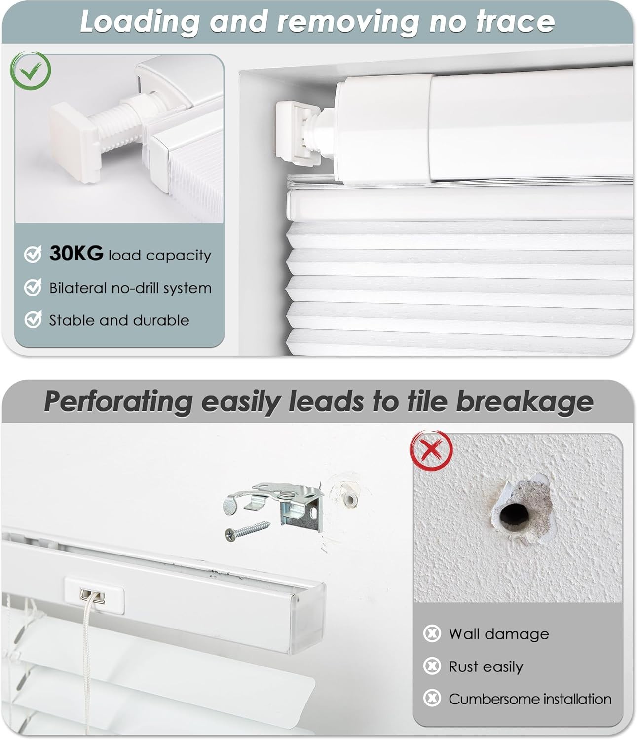 LazBlinds TDBU Cordless Cellular Shade 27×64 White Light Filtering No Drill Ther