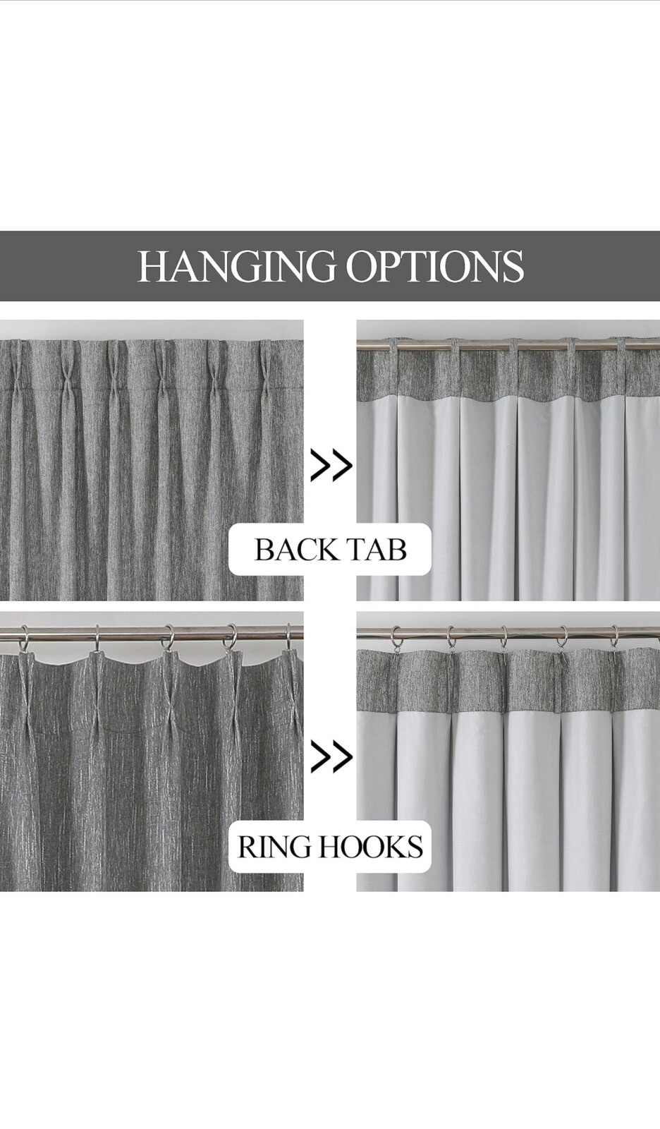 Vision Home Charcoal Grey Full Blackout Curtains Pinch Pleated 2 Panel 40”WX95”L