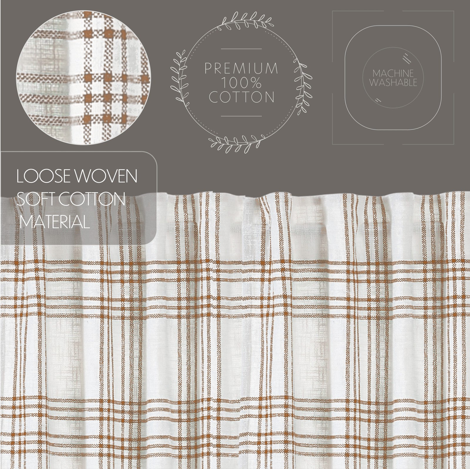 VHC Brands Farmhouse 24″x36″ Tier Pair Tan Rod Pocket Kitchen Window Curtains