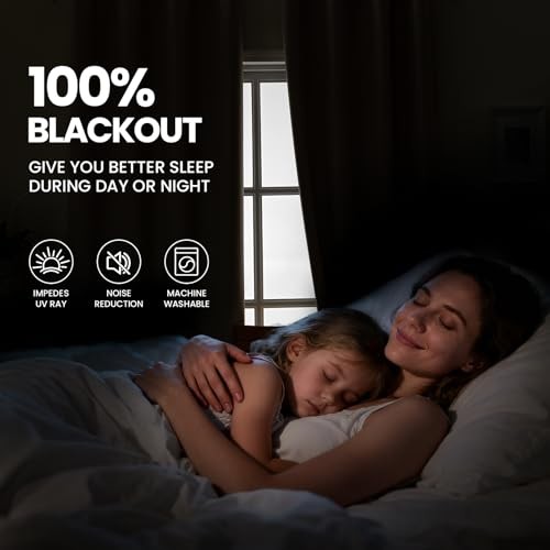 Linen 100% Blackout Curtains for Bedroom, Black 52″W x 96″L (Pack of 2) Beige