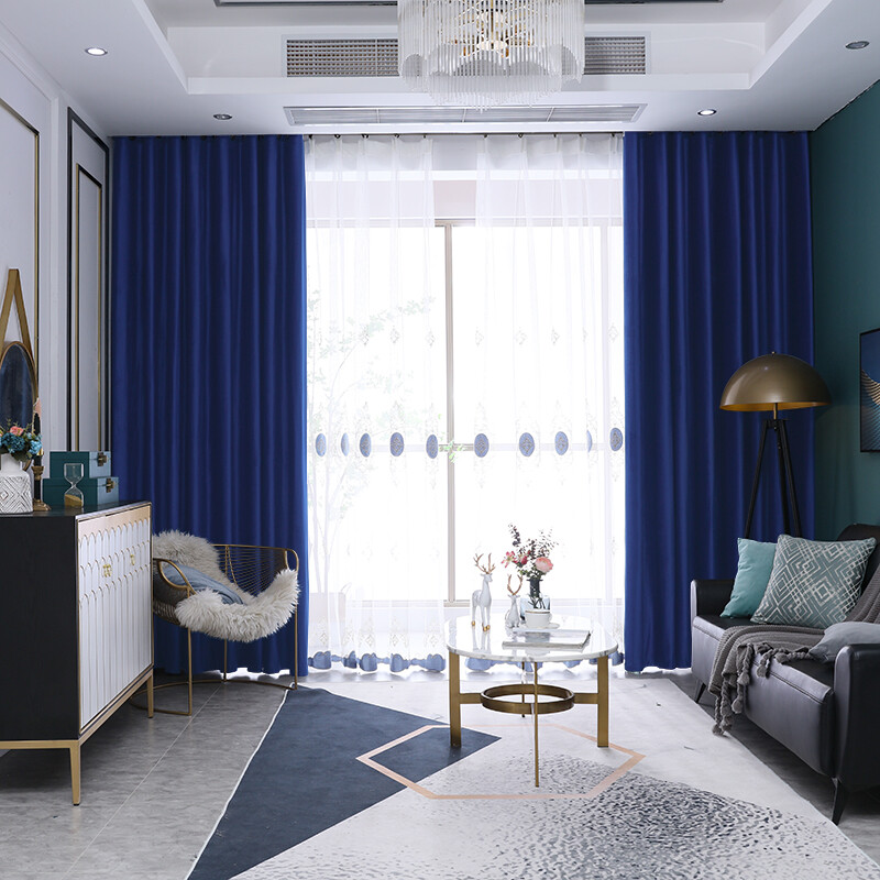 custom thick luxury velvet blue cloth blackout curtain tulle valance drape C1458