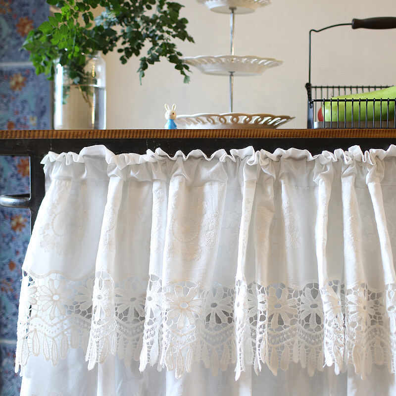 Lace Short Curtain Door Window Cabinet Home Embroidered Cotton White Height 85cm