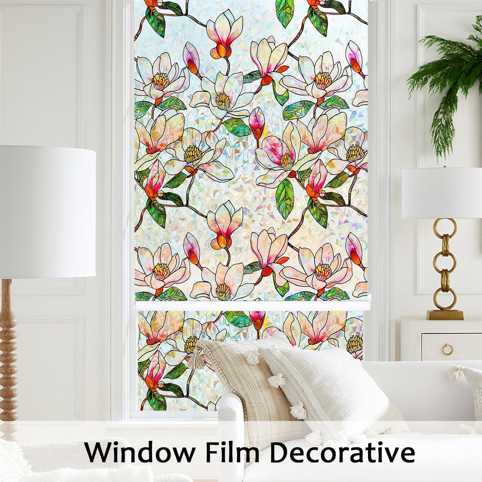 Bectosy Window Privacy Film Stained Glass 17.5″ x 78.7″, Magnolia