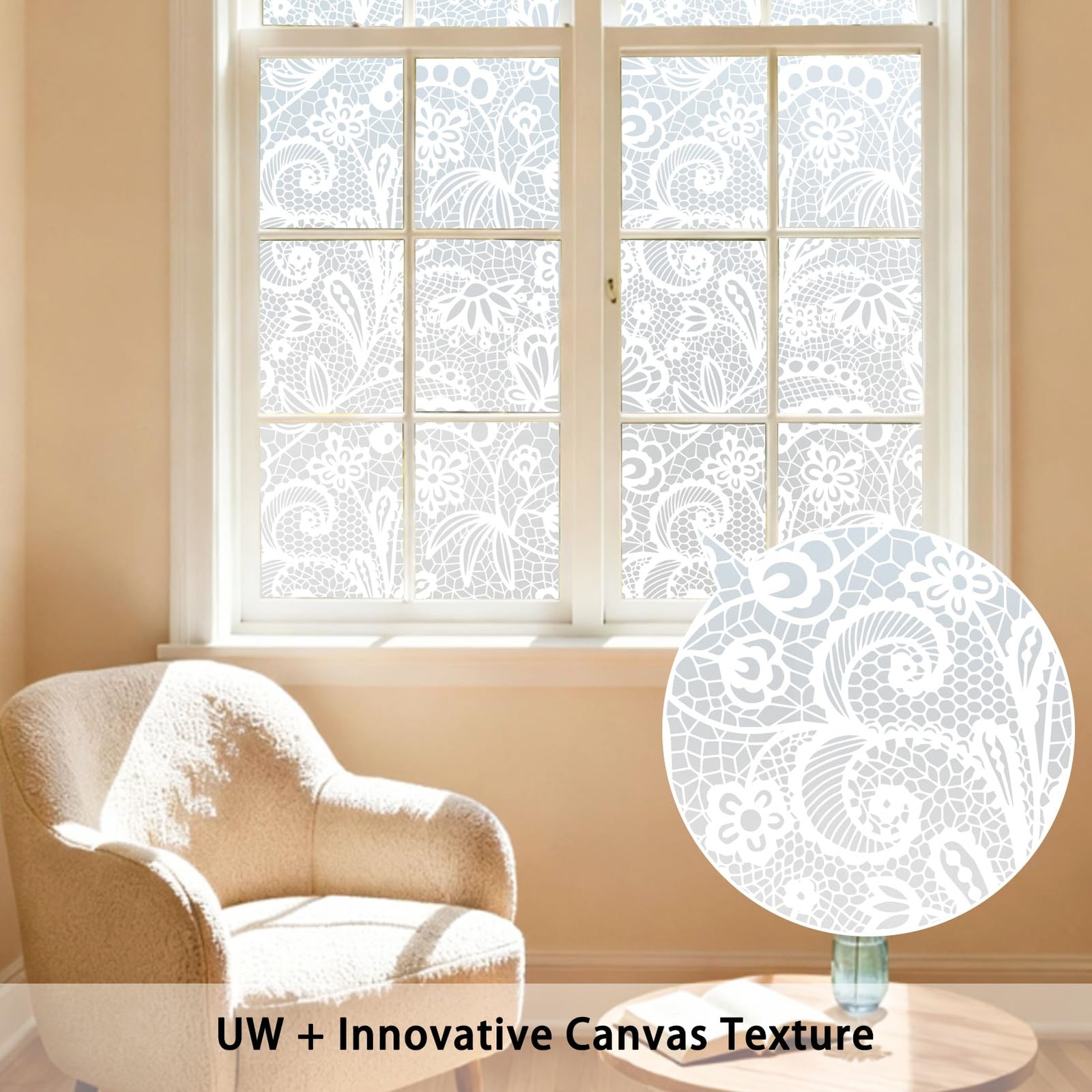 DKTIE Bathroom Window Privacy Film White Canvas Texture 17.7” x 78.7”, S686