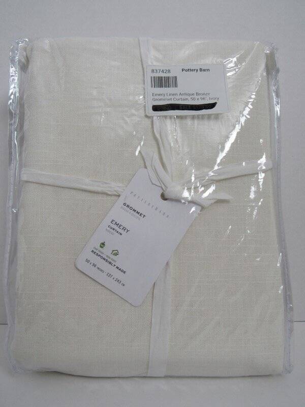 Pottery Barn Emery Linen Antique Bronze Grommet Curtain,50 x 96″, Ivory NWT…