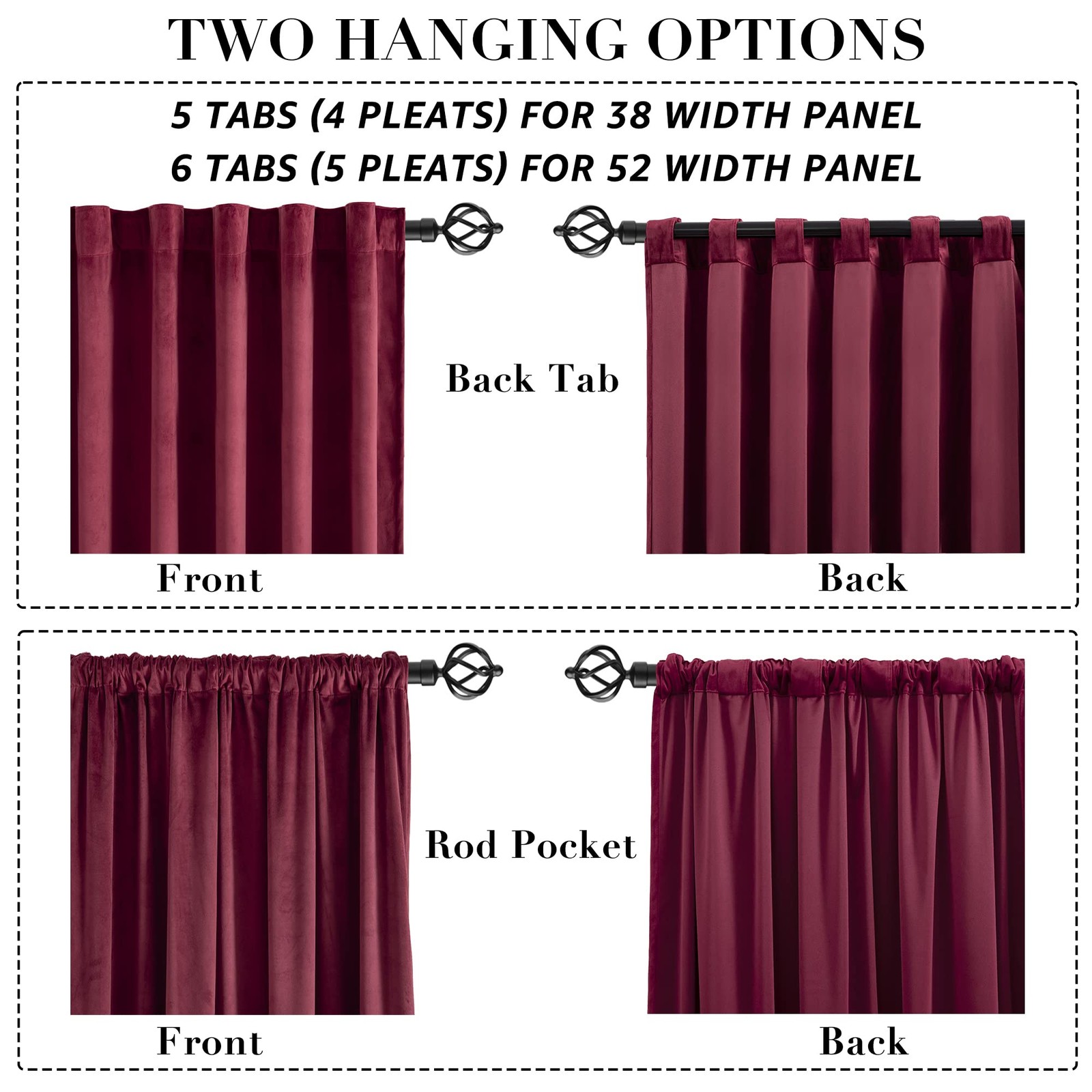 Burgundy Curtains for Bedroom,Blackout Velvet Victorian Room Darkening Insula…