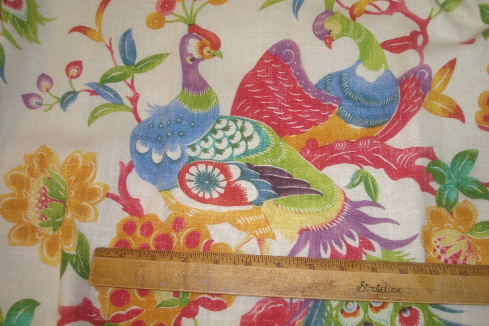 New Custom DRAPES Lined 2 pc LINEN Peacock Floral Fiesta Lark Pleated 96″ lg