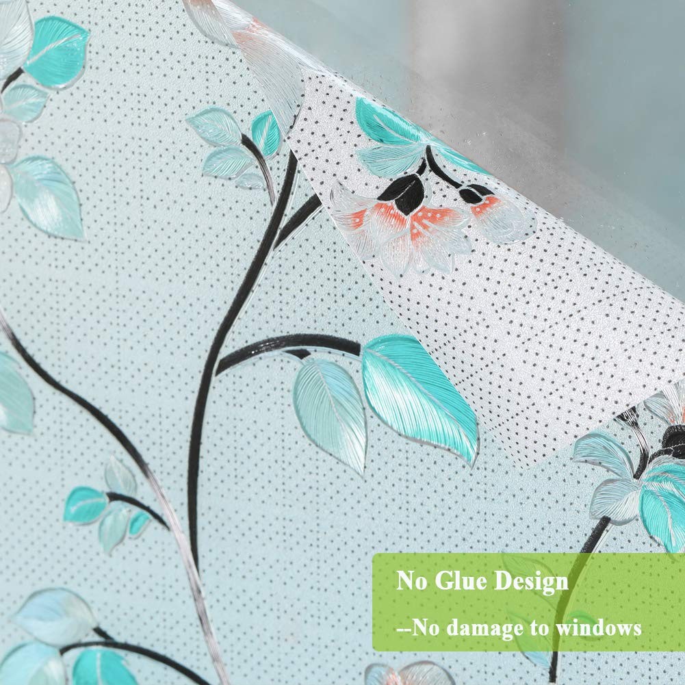 Decorative Window Film Flower, Static Cling Glass Door Privacy Film Non-Adhes…