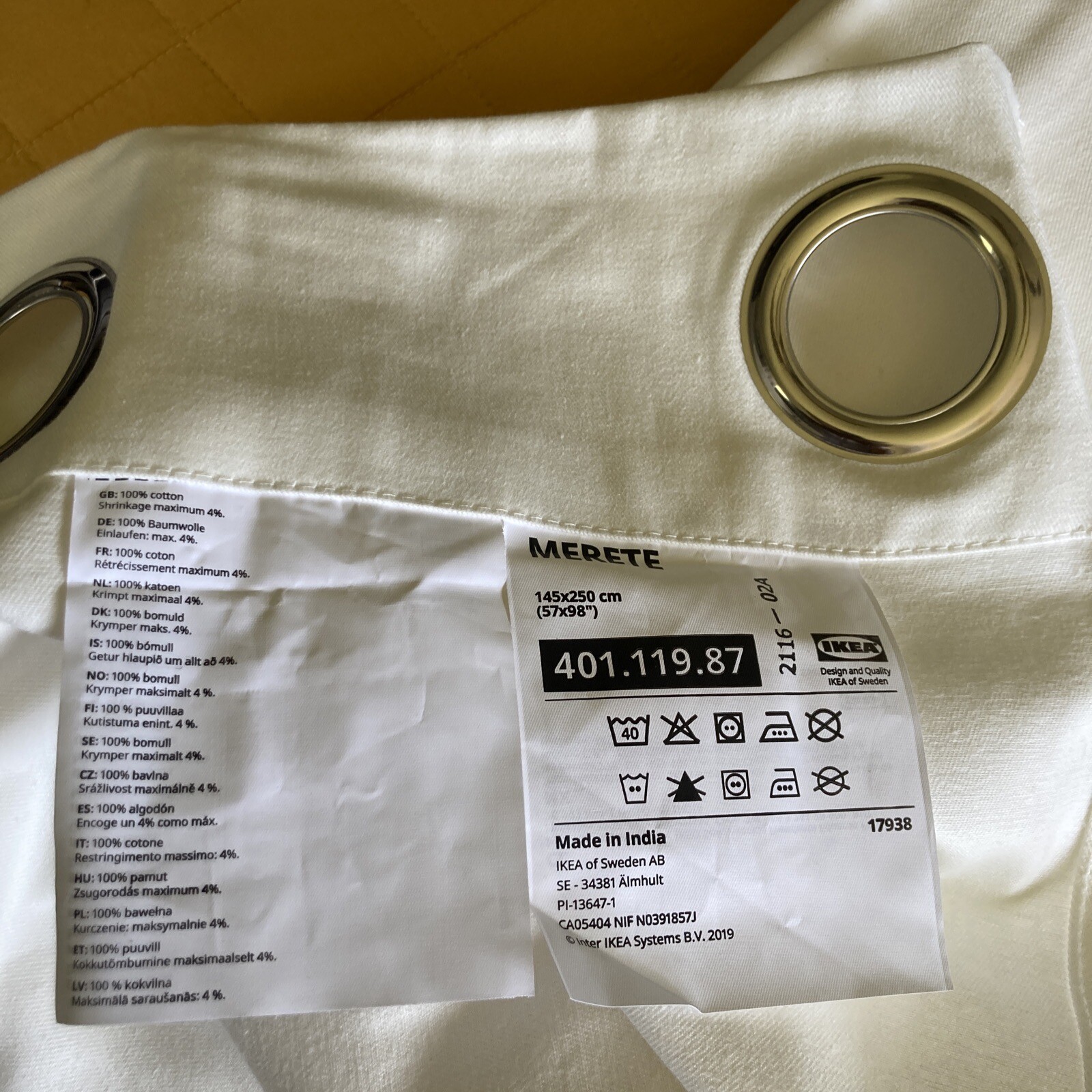 New (1 pair) IKEA MERETE Room Darkening Grommet White Curtains 57×98″