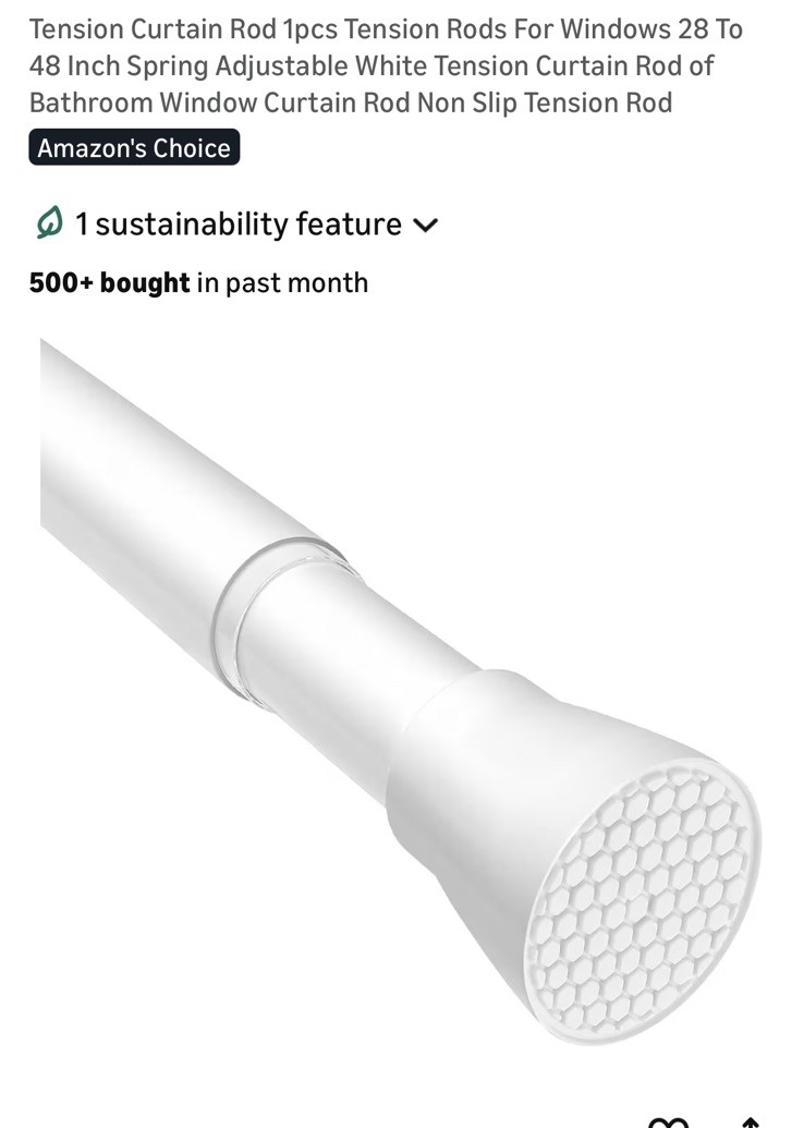 Adjustable Curtain Rod Spring Tension. Steel Tube Rod, 28″-48″- White