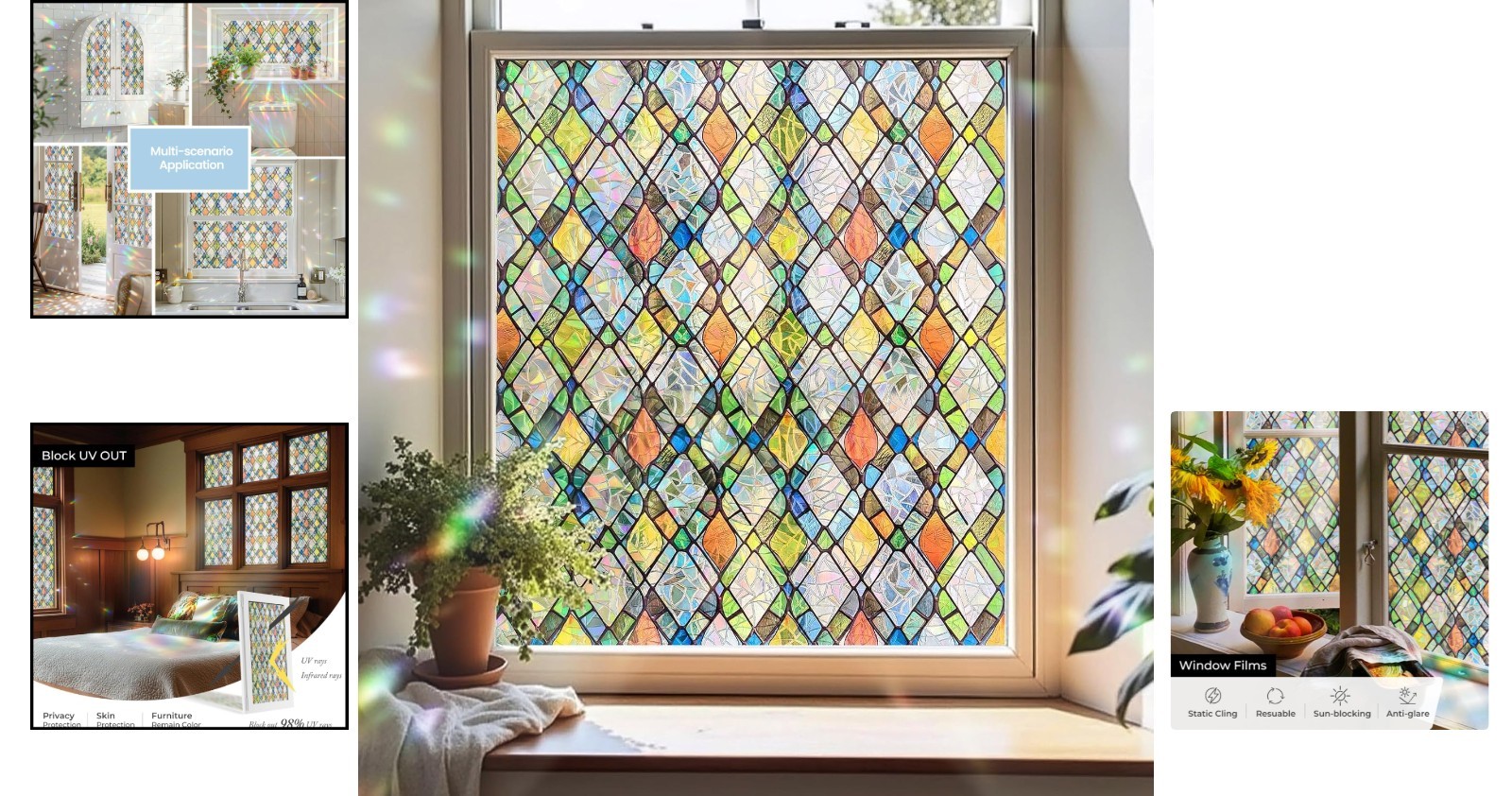 Decorative Window Film with Rainbow Crystals – Removable UV Blocking 17.5×78.7in