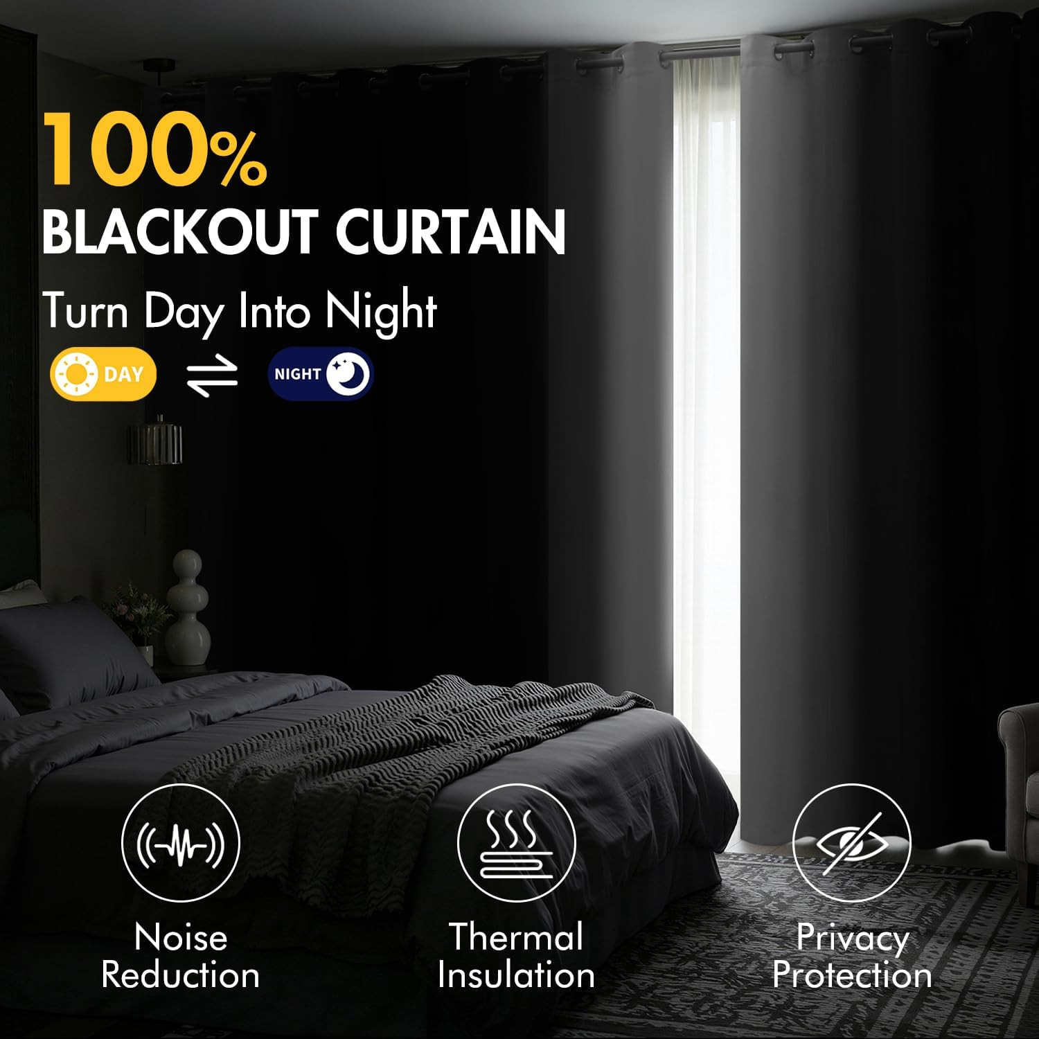 Chambray Blue and Greyish White Ombre Blackout Curtains, Full Room Darkening The