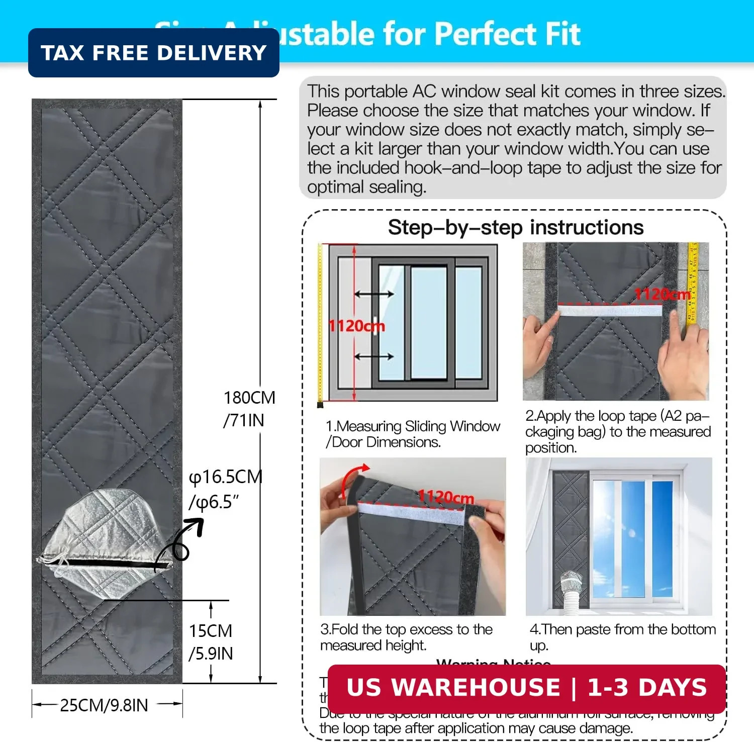 70″ ac Window Seal kit-3-Layer Thickened Aluminum Foil Cotton&Oxford Fabric,100%