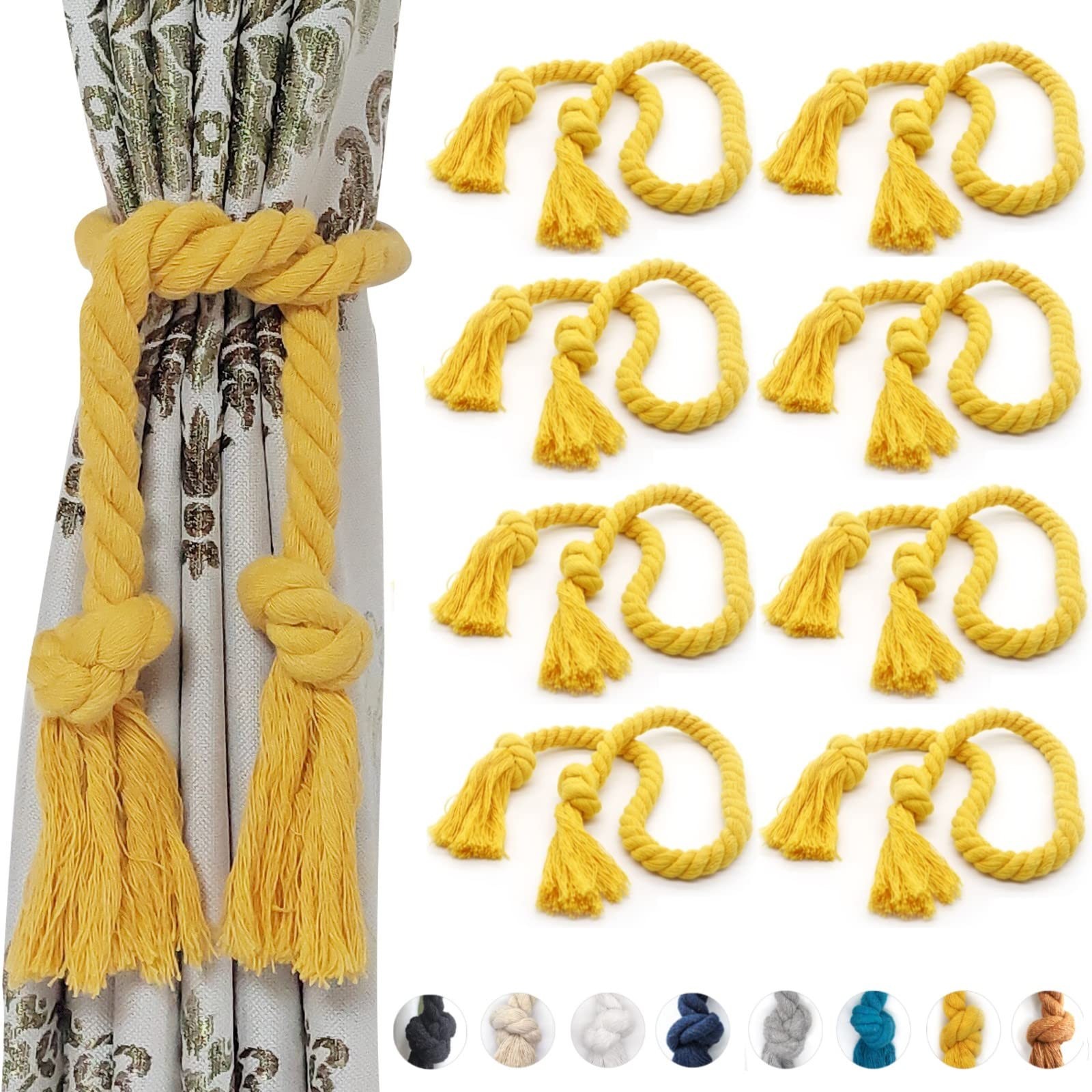 8 Pack Outdoor Curtain Tiebacks Rope, Natural Cotton Curtain Holders, Village…