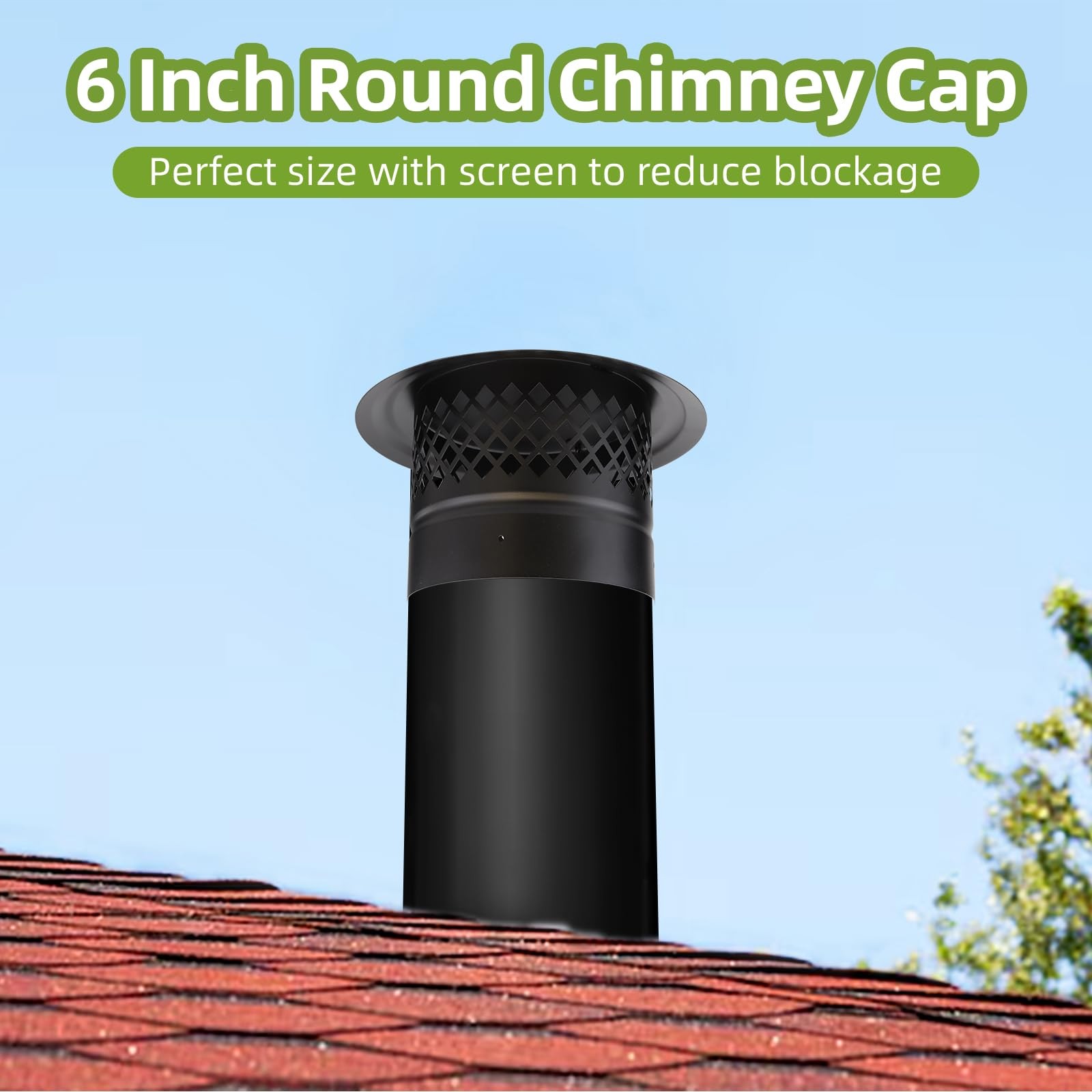 6 Inch Chimney Cap,Cone Top Chimney Cap with Screen,Roof Rain Wood Stove Pipe…