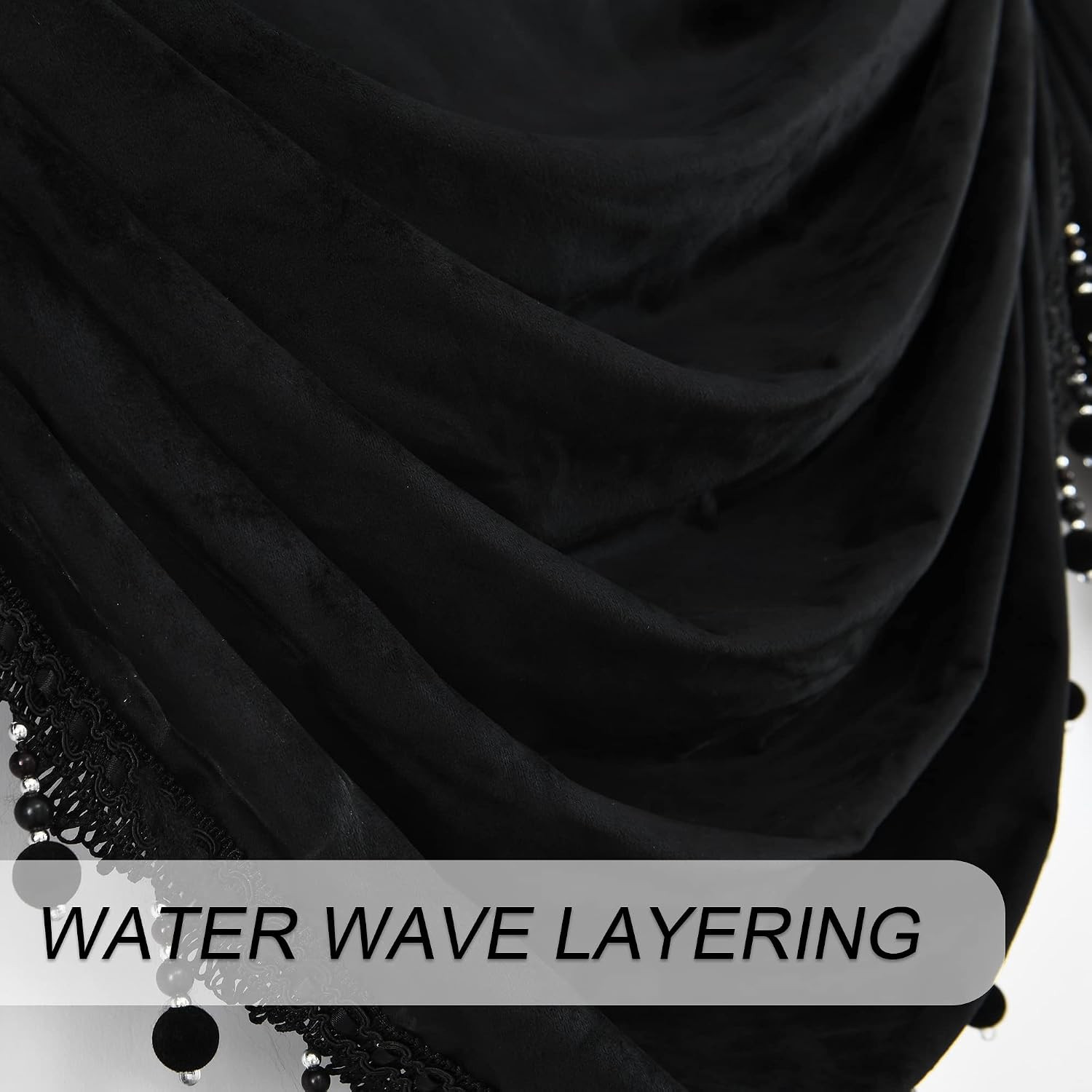 Black Velvet Waterfall Window Valance Rod Pocket Curtain Living Room Bedroom 110