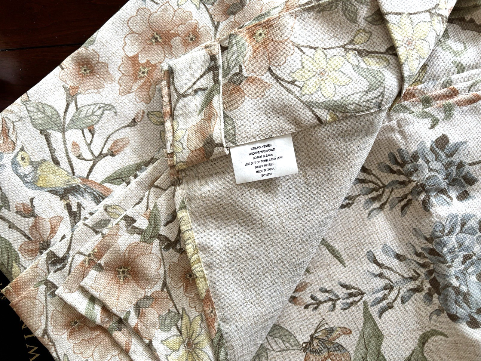 ENVOGUE Window Curtains 2 Panels Beige 37” x 84” Flowers Birds Floral New